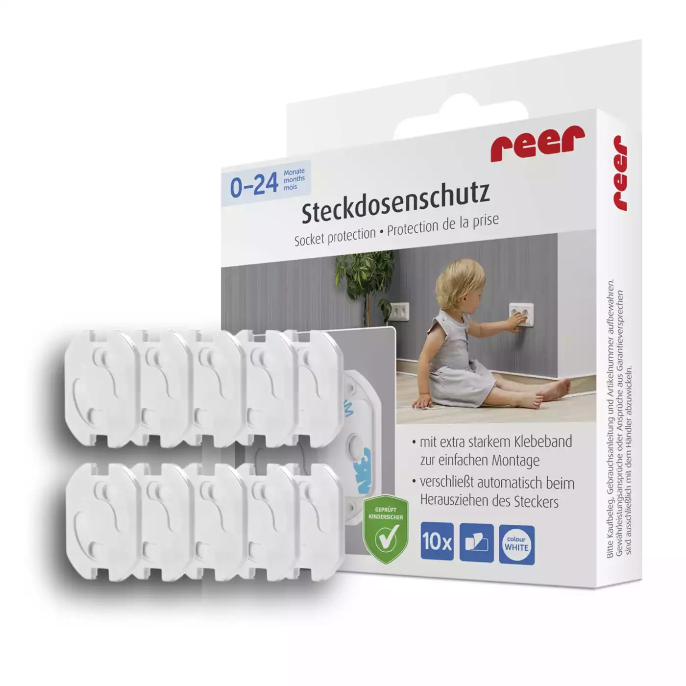 Steckdosensicherung, reer, Weiß – Produktansicht