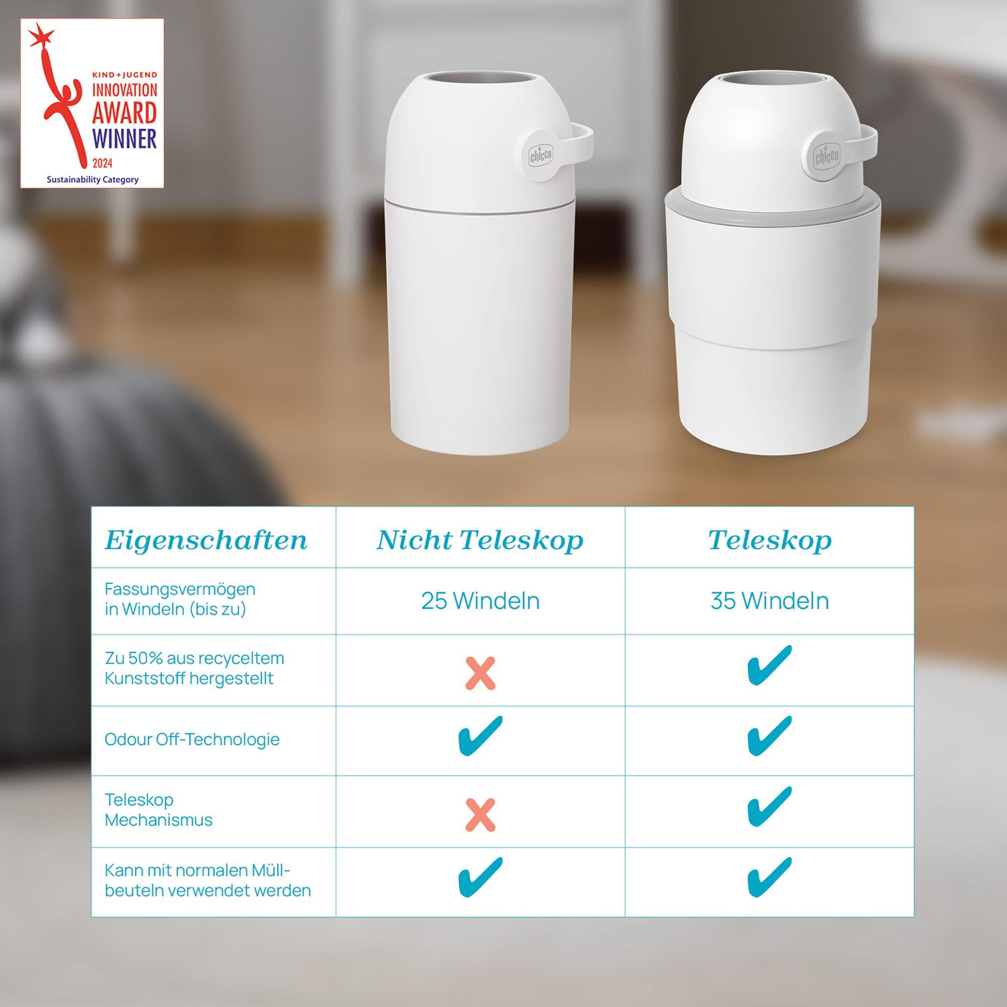 Windeleimer, chicco, Weiß – Produktansicht