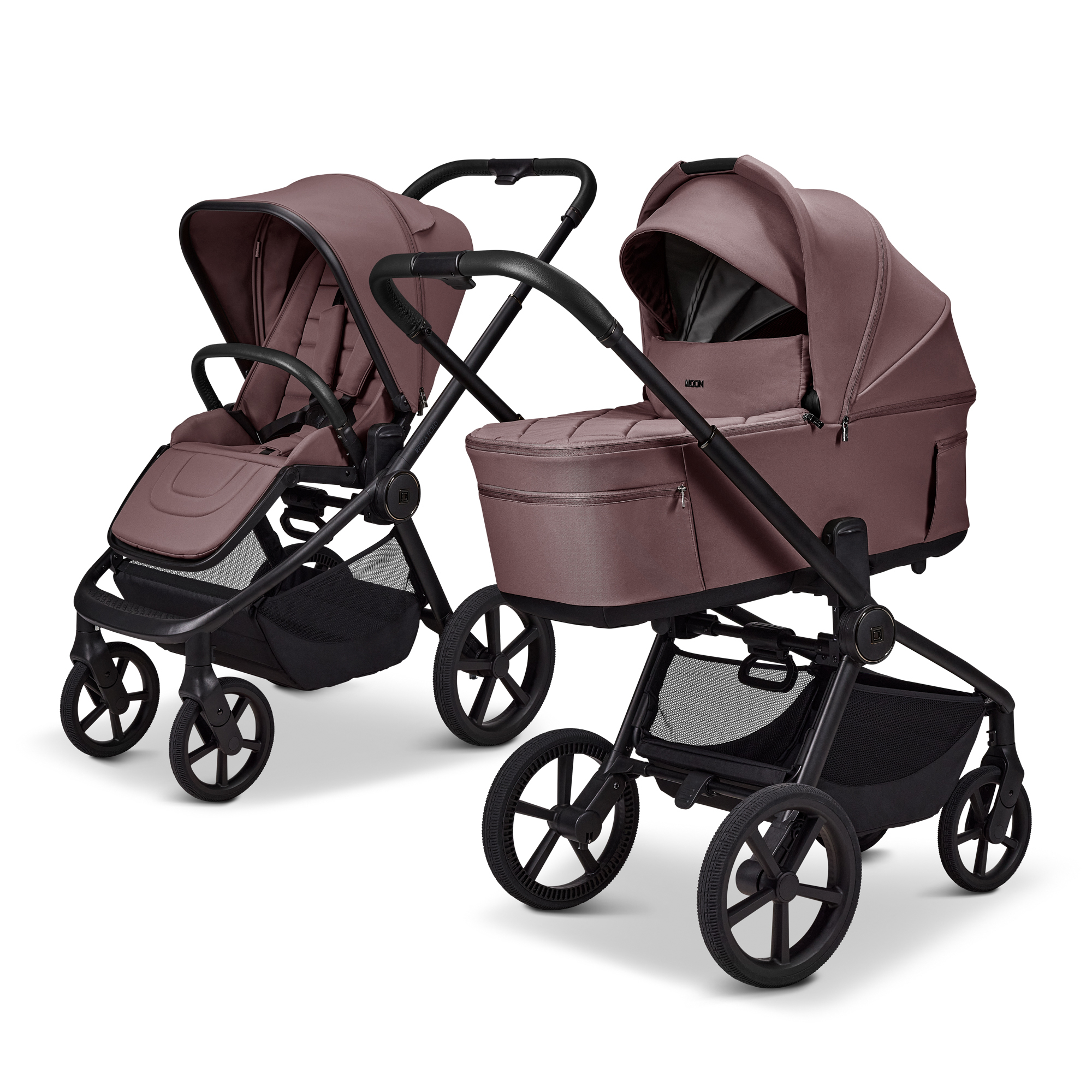 Kombi-Kinderwagen, MOON, Braun – Besonderheit: faltbar mit Babywanne auf dem Gestell