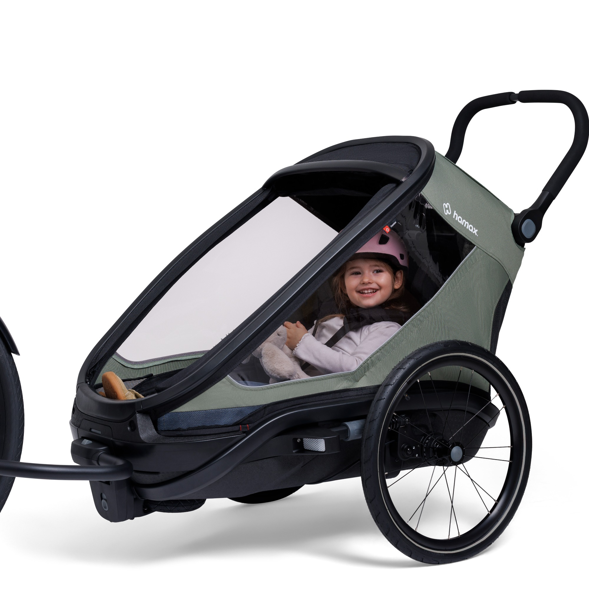 Fahrradanhänger, hamax, Grün – Besonderheit: schneller und intuitiver Moduswechsel zwischen Fahrradanhänger, Kinderwagen, Joggingwagen und Schlitten