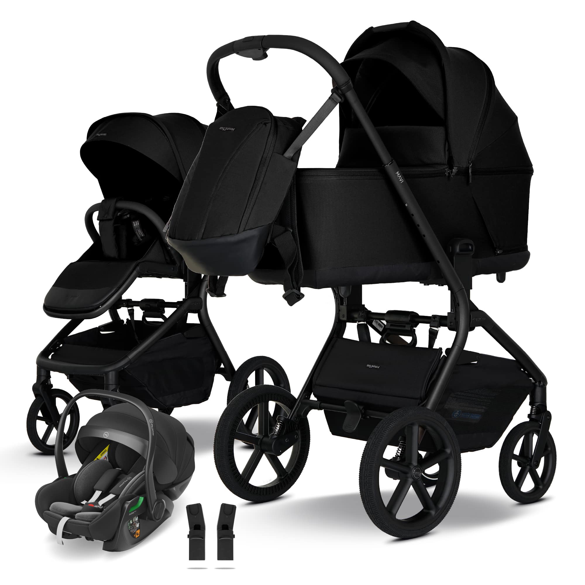 Kombi-Kinderwagen, My junior, Schwarz – Besonderheit: Set bestehend aus Kombi-Kinderwagen, Babyschale und passenden Adaptern