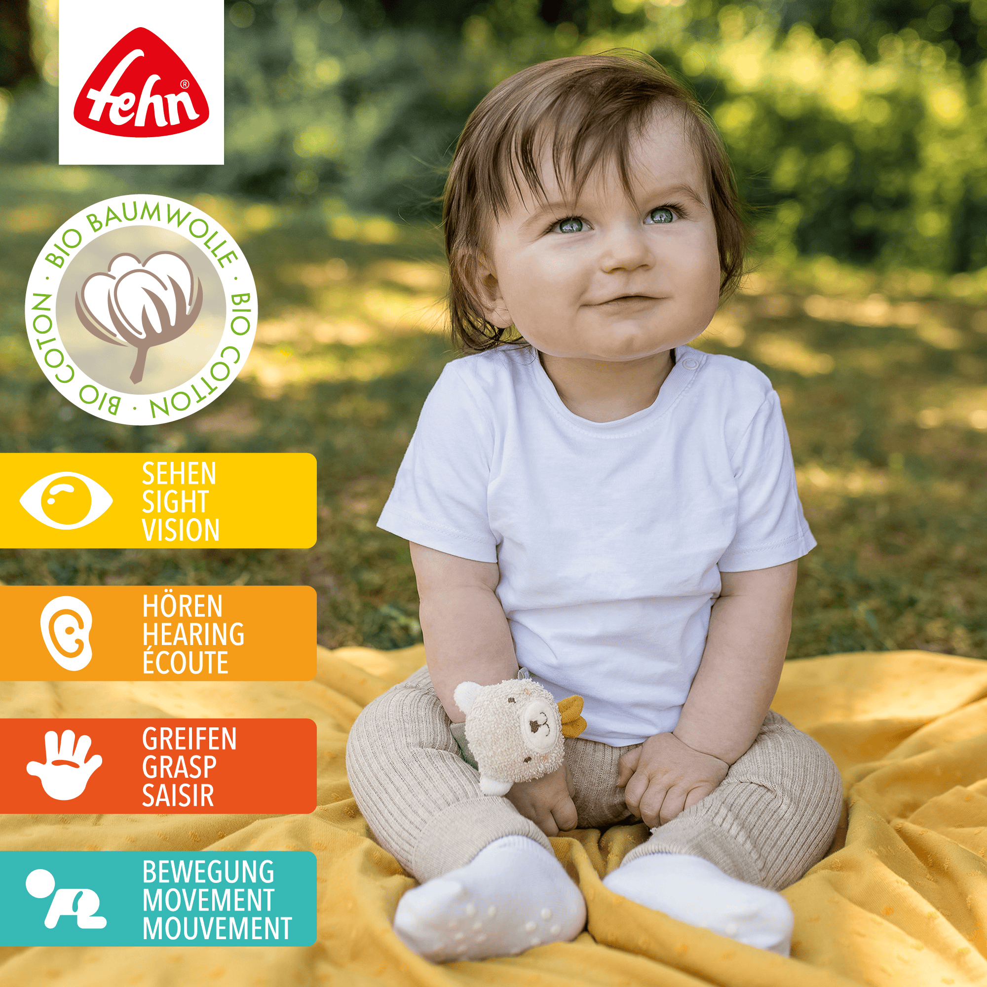 Rasseln & Greiflinge, fehn, Grün – Besonderheit: gefertigt aus Bio-Baumwolle