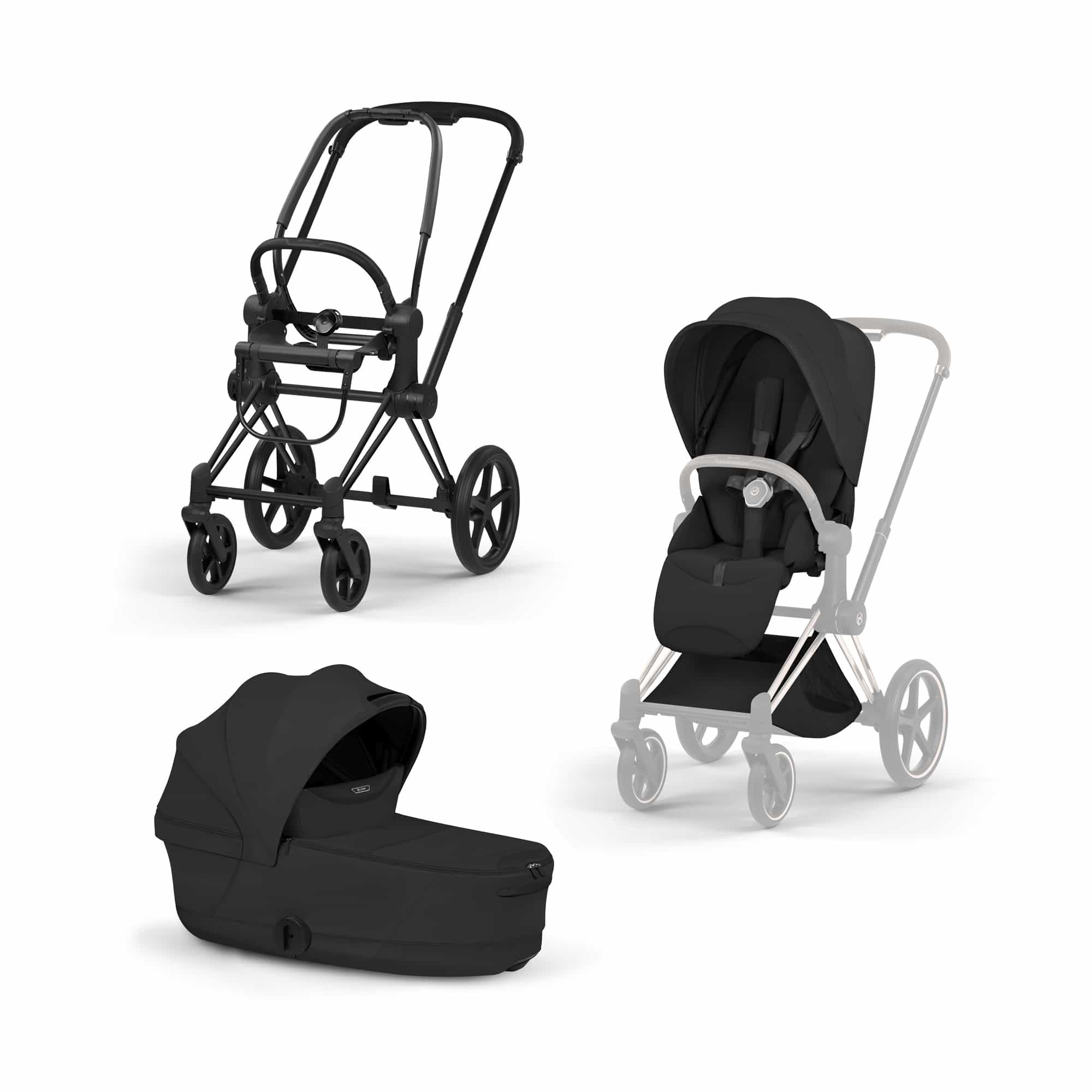 Kinderwagen Komplettsets, cybex PLATINUM, Schwarz – Besonderheit: Set bestehend aus Rahmen, Babywanne und Sitzpaket