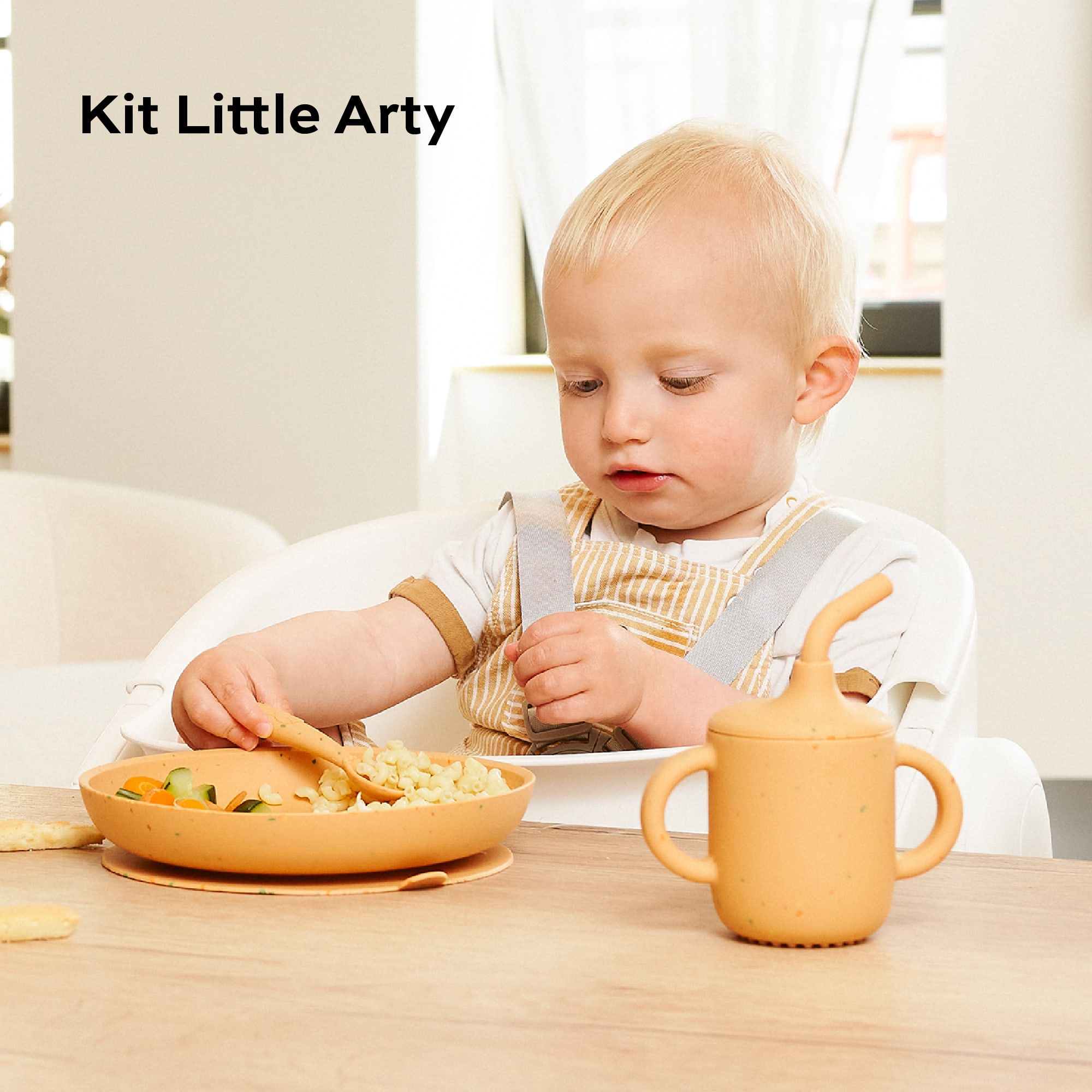Besteck & Geschirr, babymoov, Orange – Besonderheit: bestehend aus Teller mit Rand, 3-in-1-Trinkbecher mit Strohhalm und abnehmbarem Deckel, Kinderlöffel