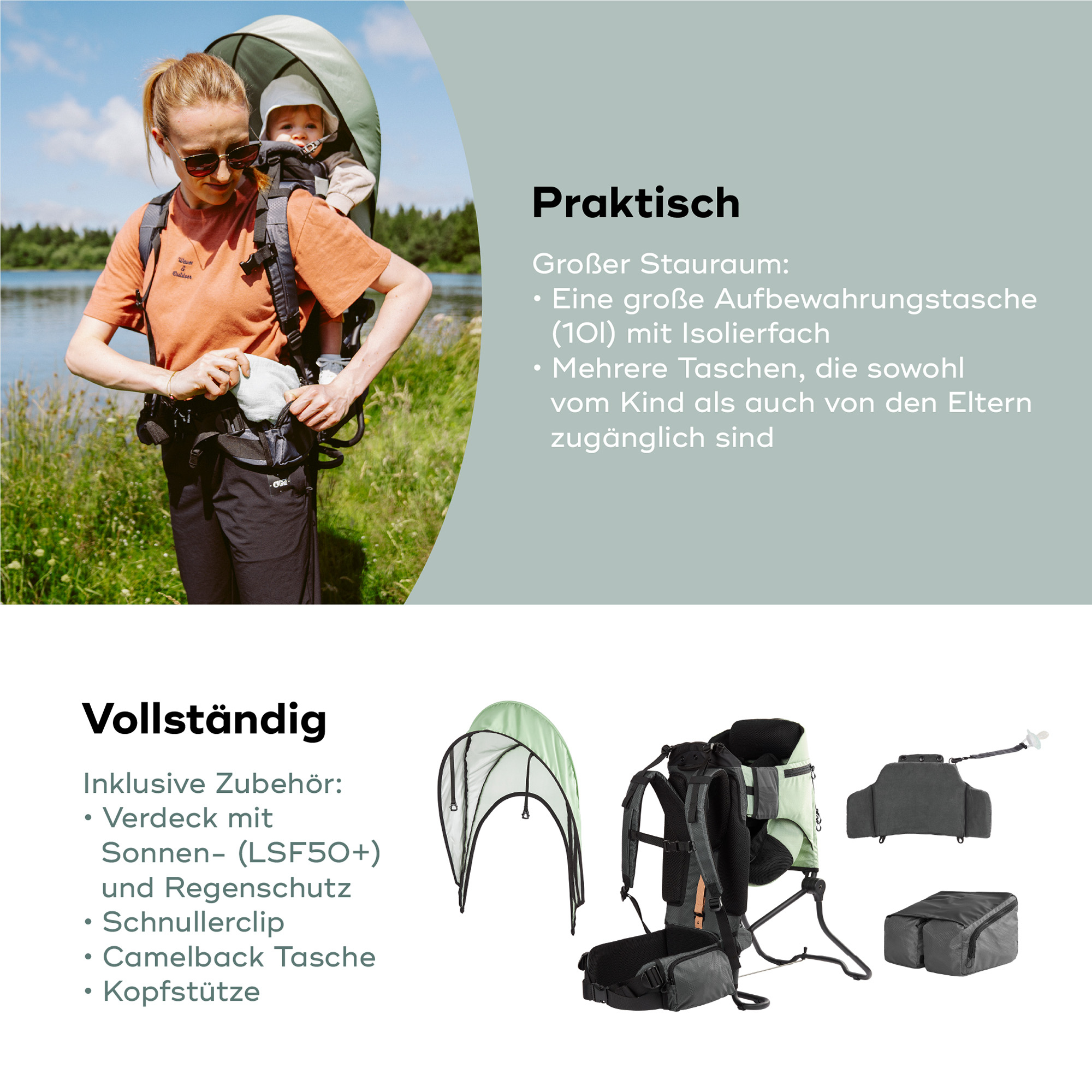 Rückentragen, babymoov, Grün – Produktansicht