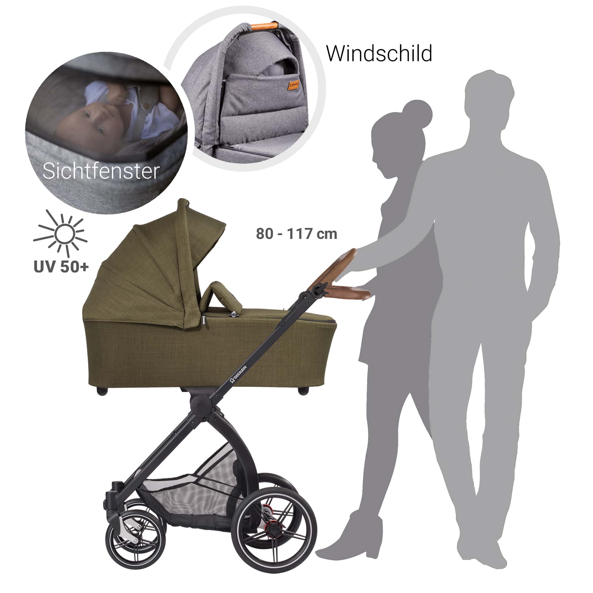 Kombi-Kinderwagen, GESSLEIN, Grün – Produktansicht