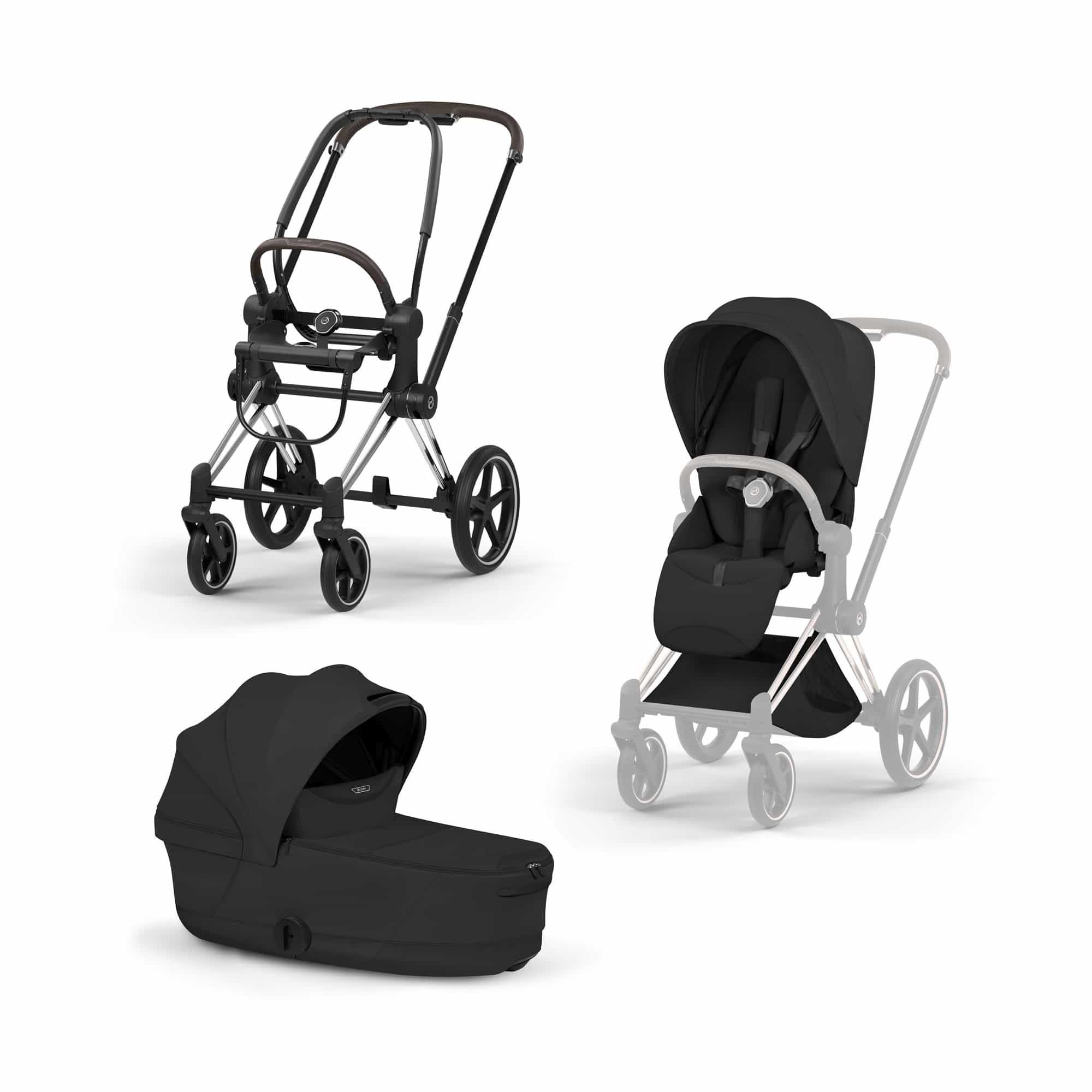 Kinderwagen Komplettsets, cybex PLATINUM, Schwarz – Besonderheit: Set bestehend aus Rahmen, Babywanne und Sitzpaket