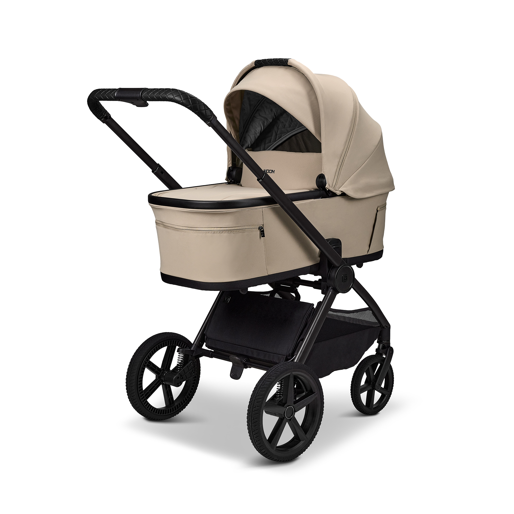 Kombi-Kinderwagen, MOON, Beige – Besonderheit: zusammenfaltbar mit Babywanne  oder Sportsitz auf dem Gestell