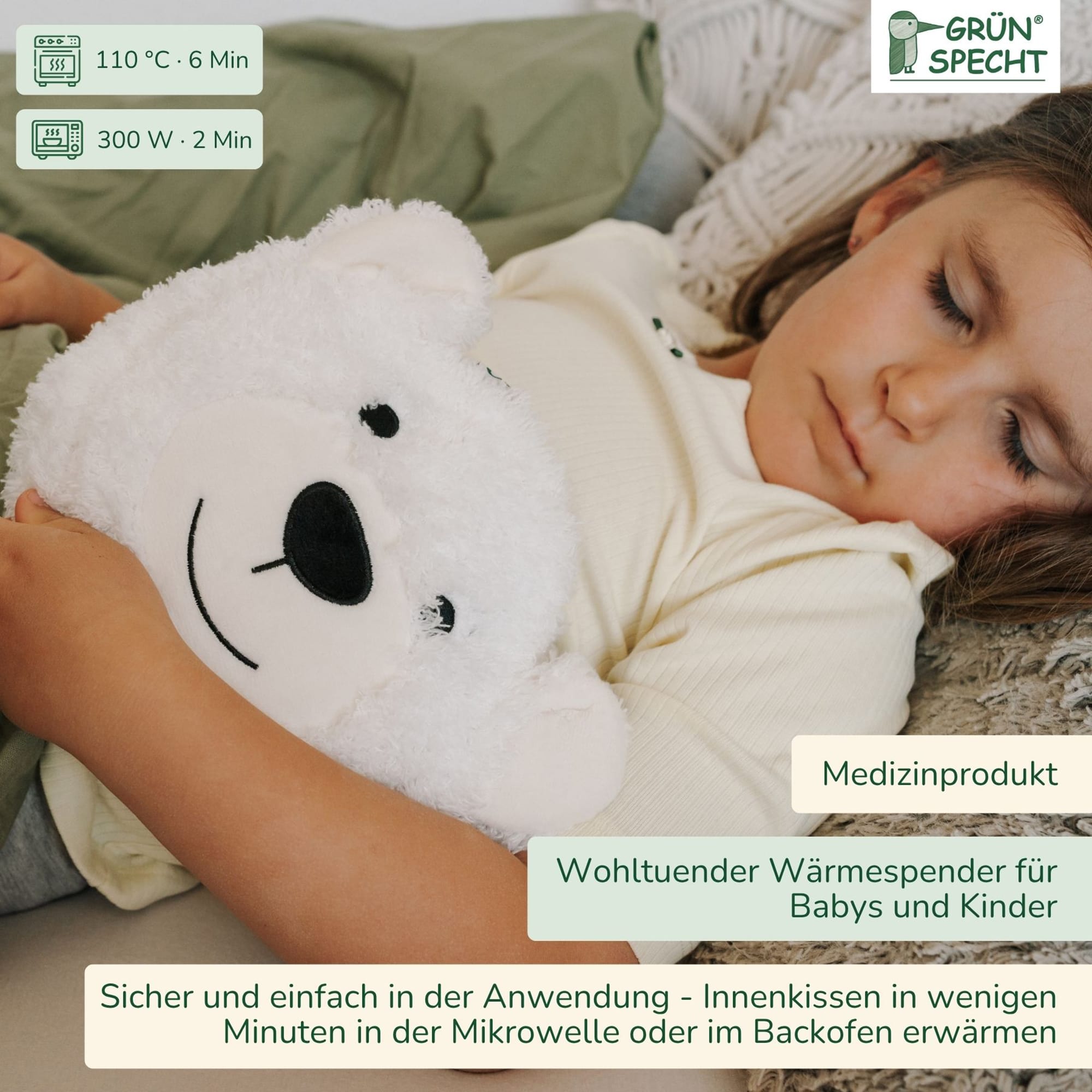 Wärmekissen & -flaschen, GRÜNSPECHT, Weiß – Besonderheit: gefüllt mit Kirschkernen