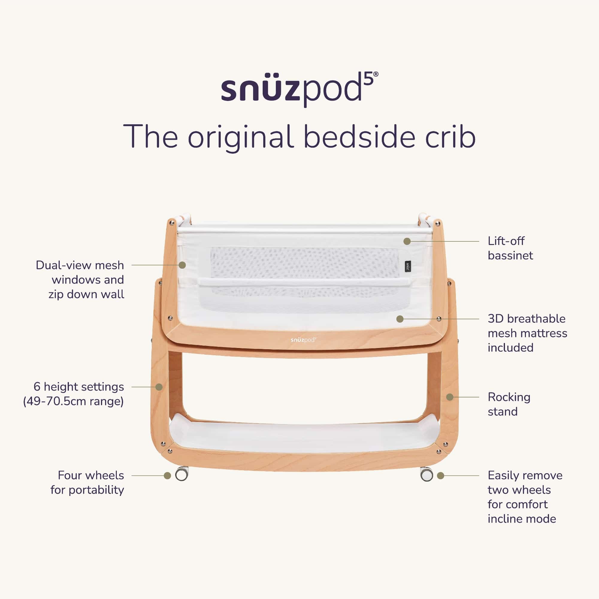 Beistellbetten, Snüz, Braun – Produktansicht