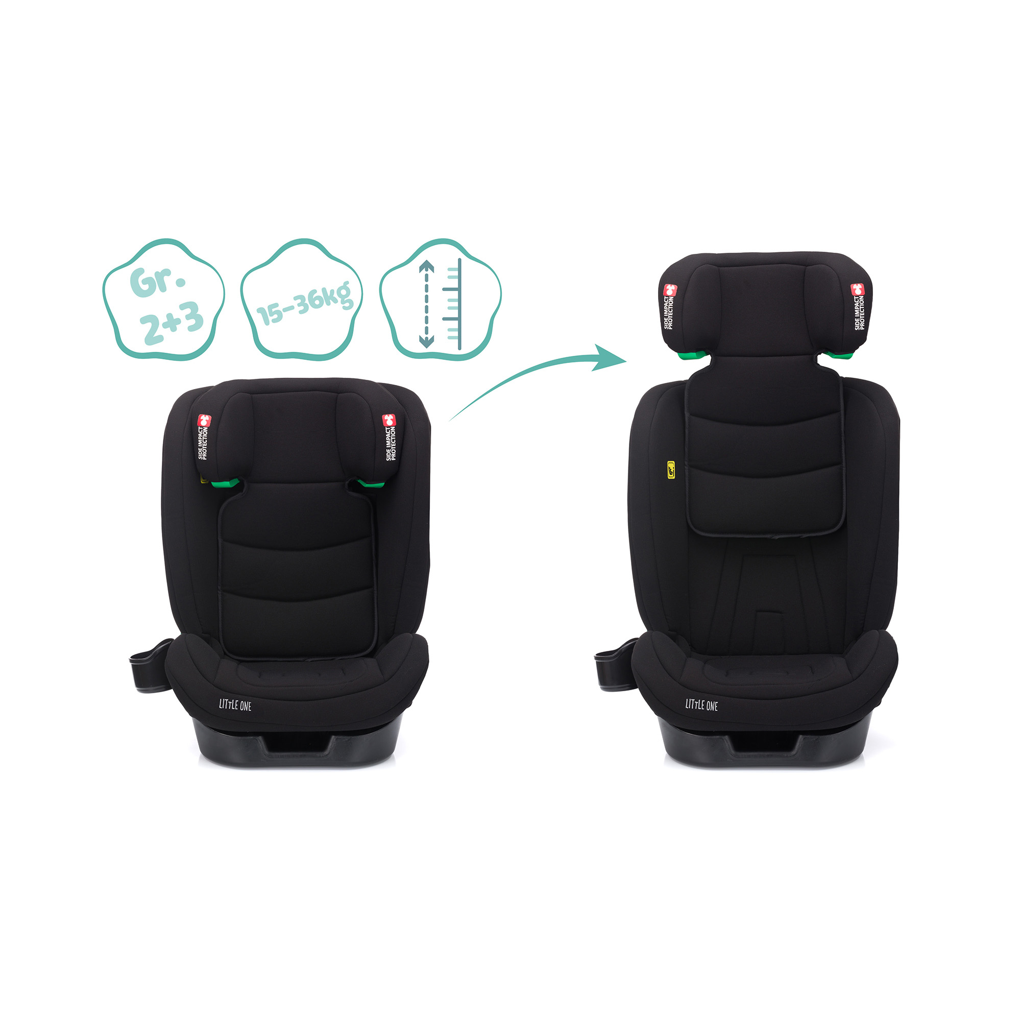 Kindersitze 15-36 kg, Gruppe 2/3, LITTLE ONE, Schwarz – Produktansicht