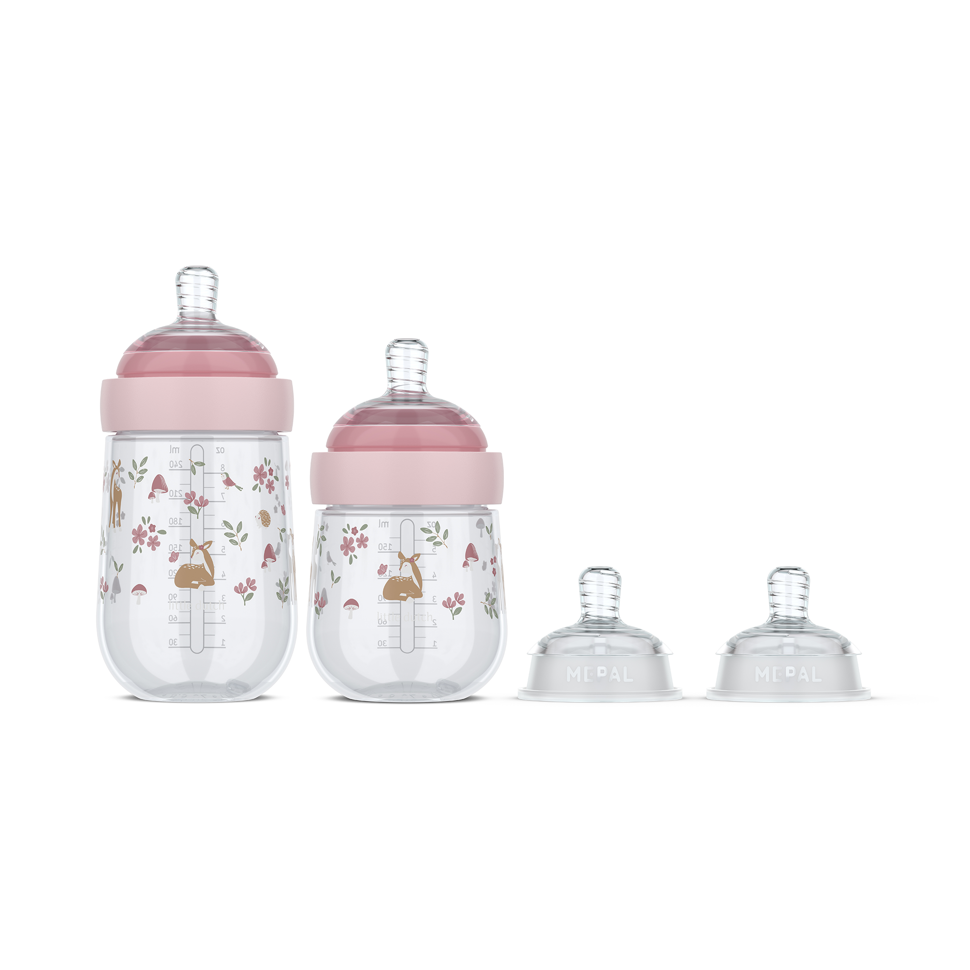 Babyfläschchen, MEPAL, Pink – Besonderheit: enthält 2 Babyflaschen mit jeweils 165 ml und 240 ml sowie 2 Sauger