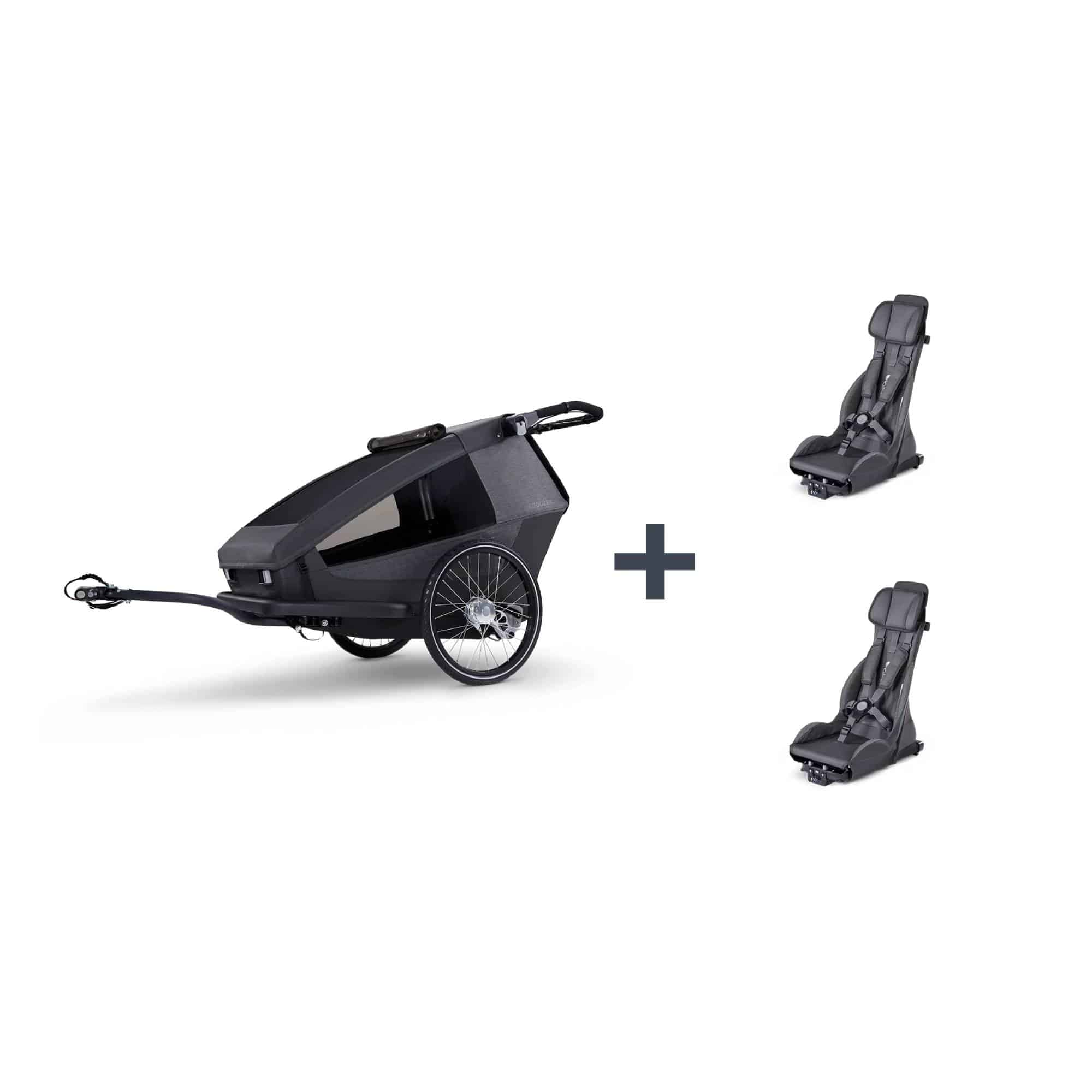 Fahrradanhänger, Croozer, Schwarz – Besonderheit: Set bestehend aus einem Fahrradanhänger und zwei Premium Sitzen