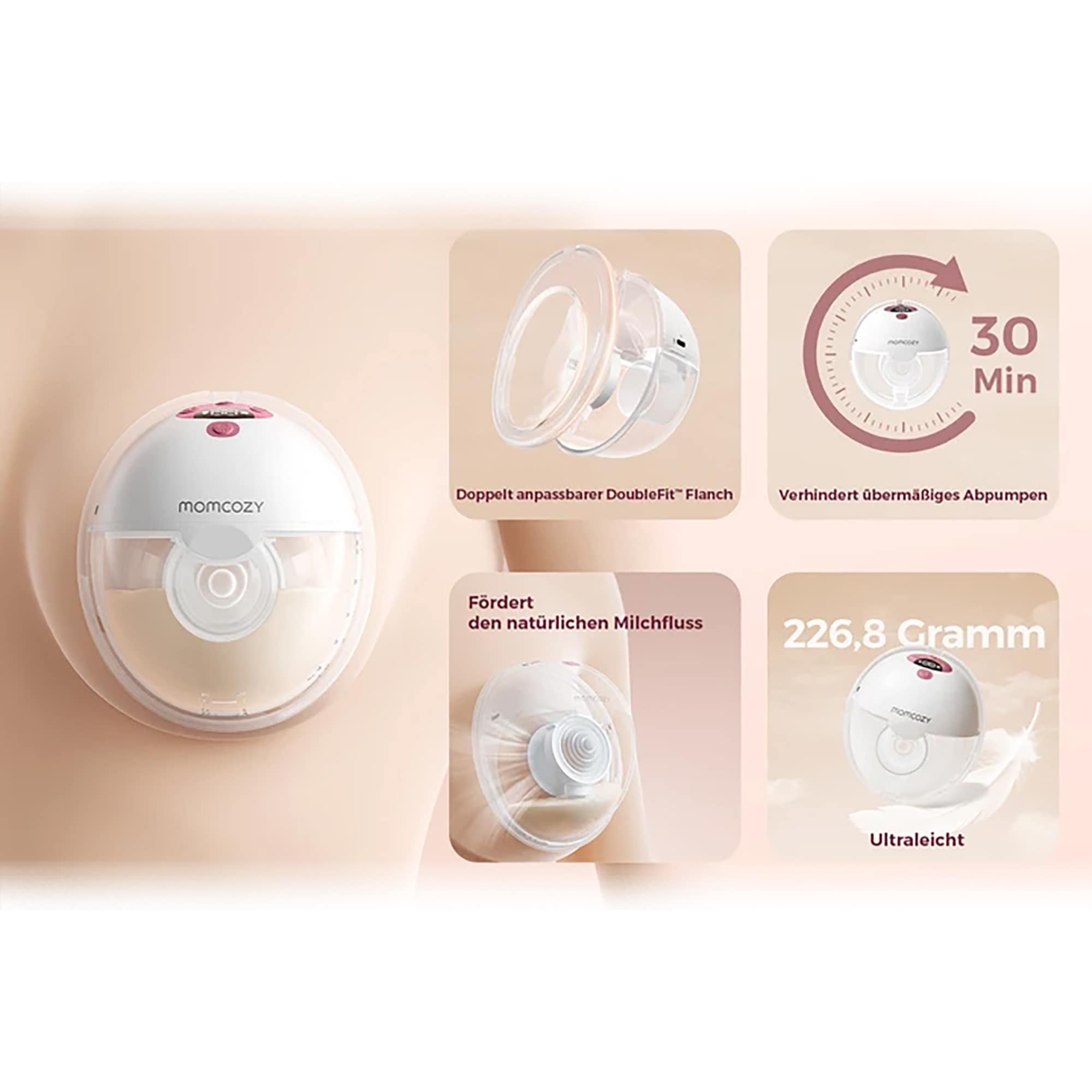 Hands Free Milchpumpen, momcozy, Weiß – Produktansicht