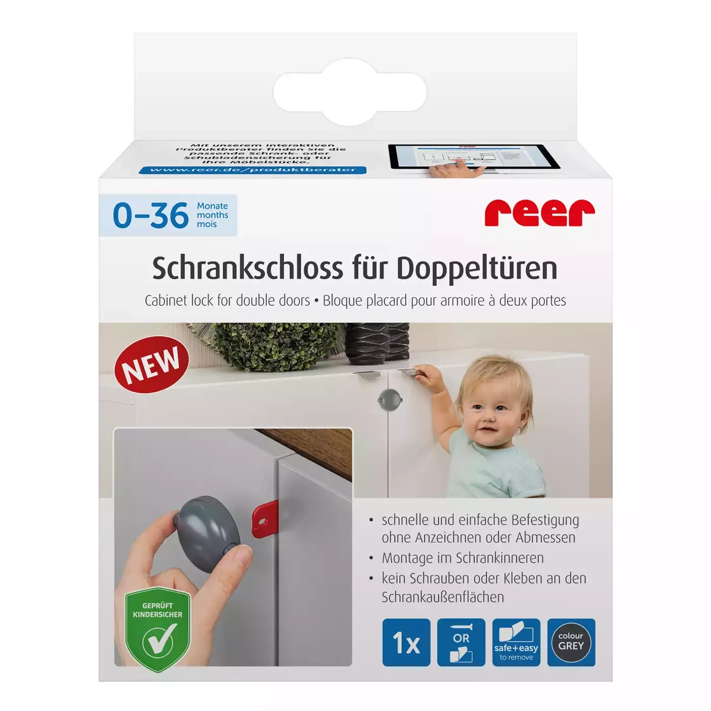 Kindersicherung, reer, Grau – Produktansicht
