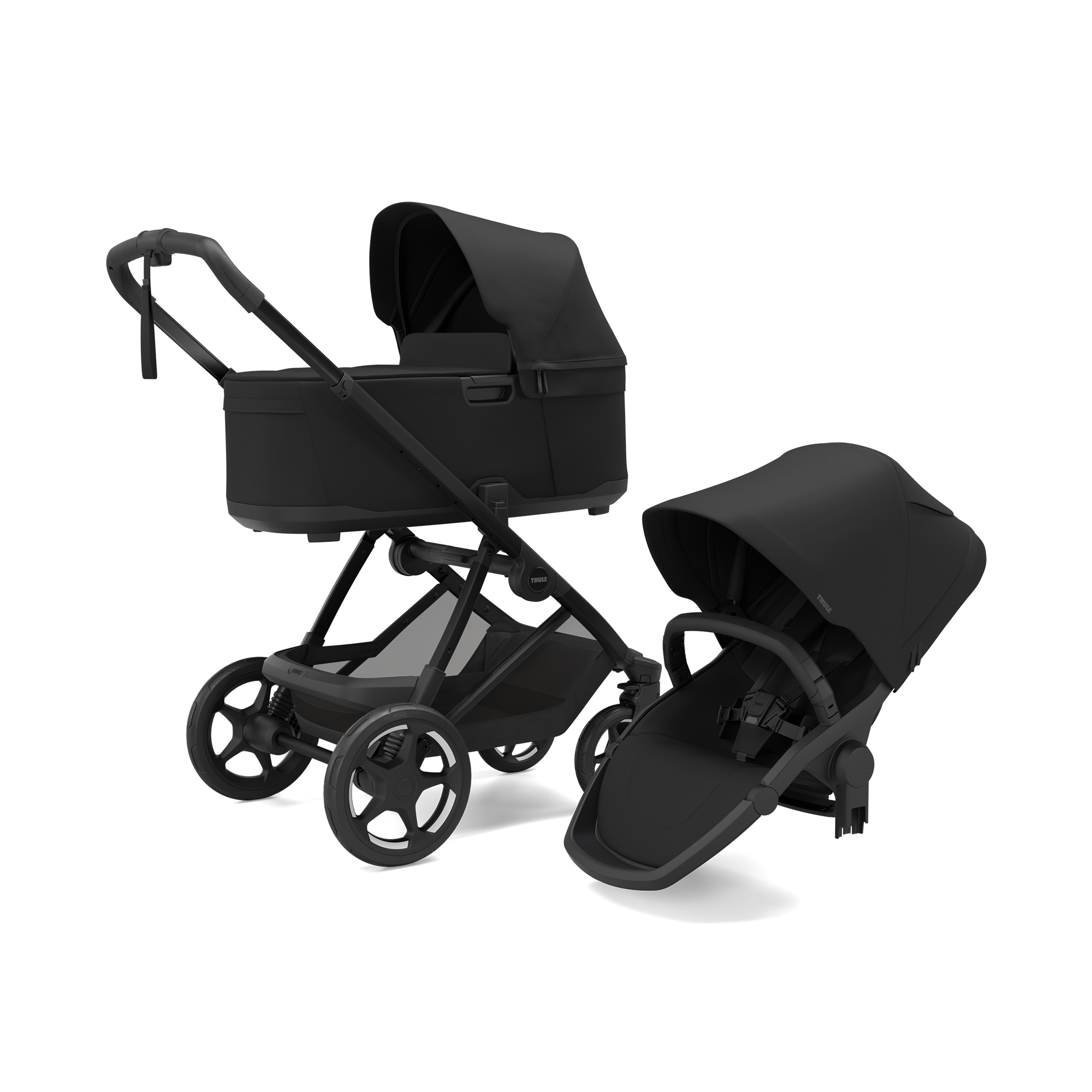 Kombi-Kinderwagen, THULE, Schwarz – Besonderheit: Babywanne mit ergonomischen Tragegriffen