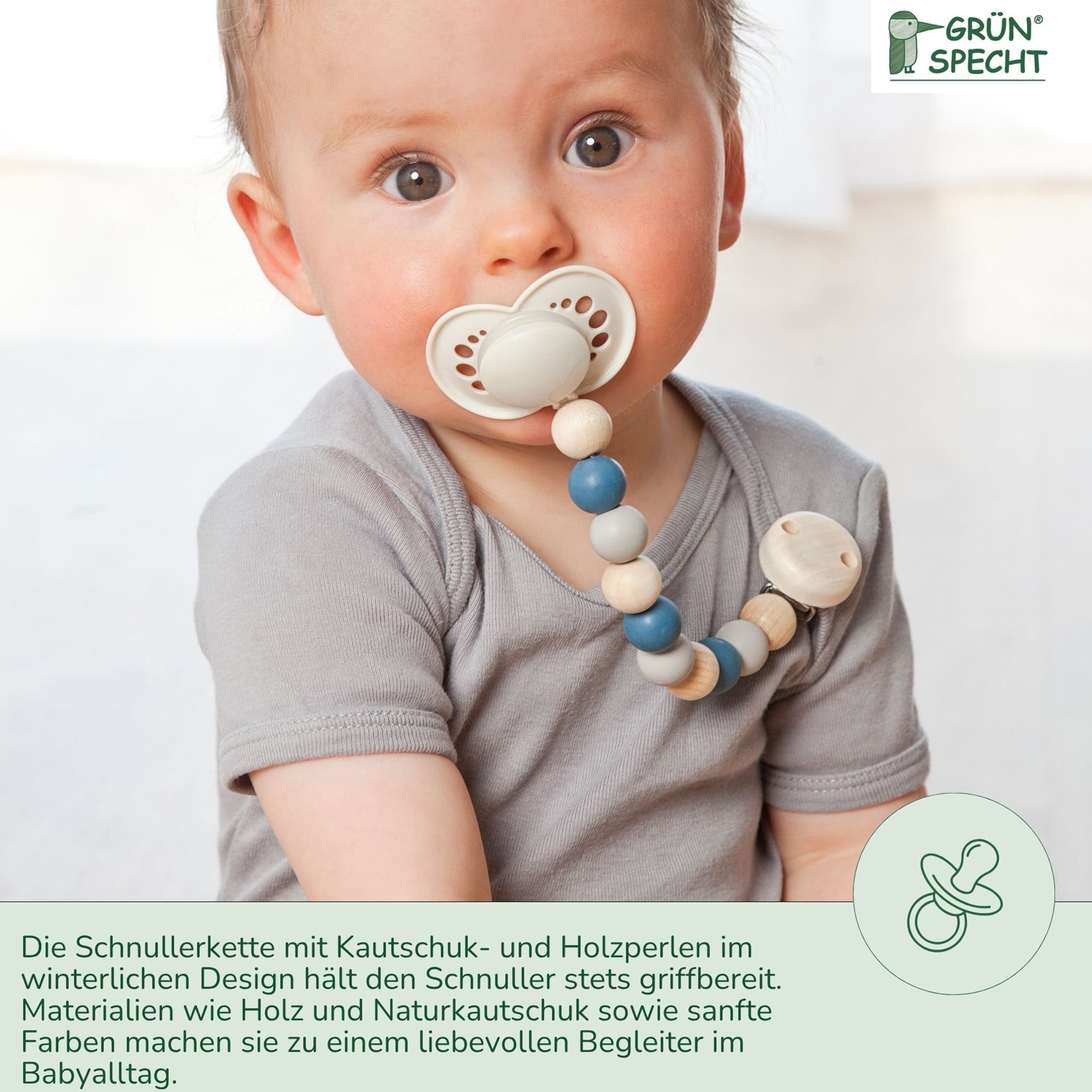Schnullerketten, GRÜNSPECHT, Blau – Produktansicht