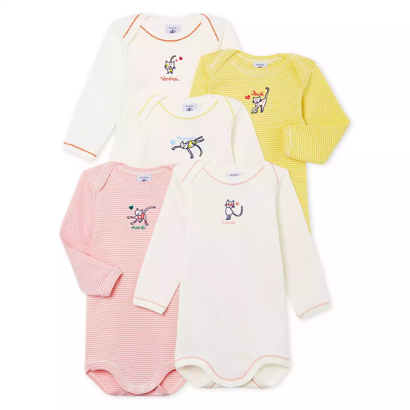 Langarmbodys, PETIT BATEAU, Mehrfarbig – Besonderheit: unterschiedliche Katzen-Motive