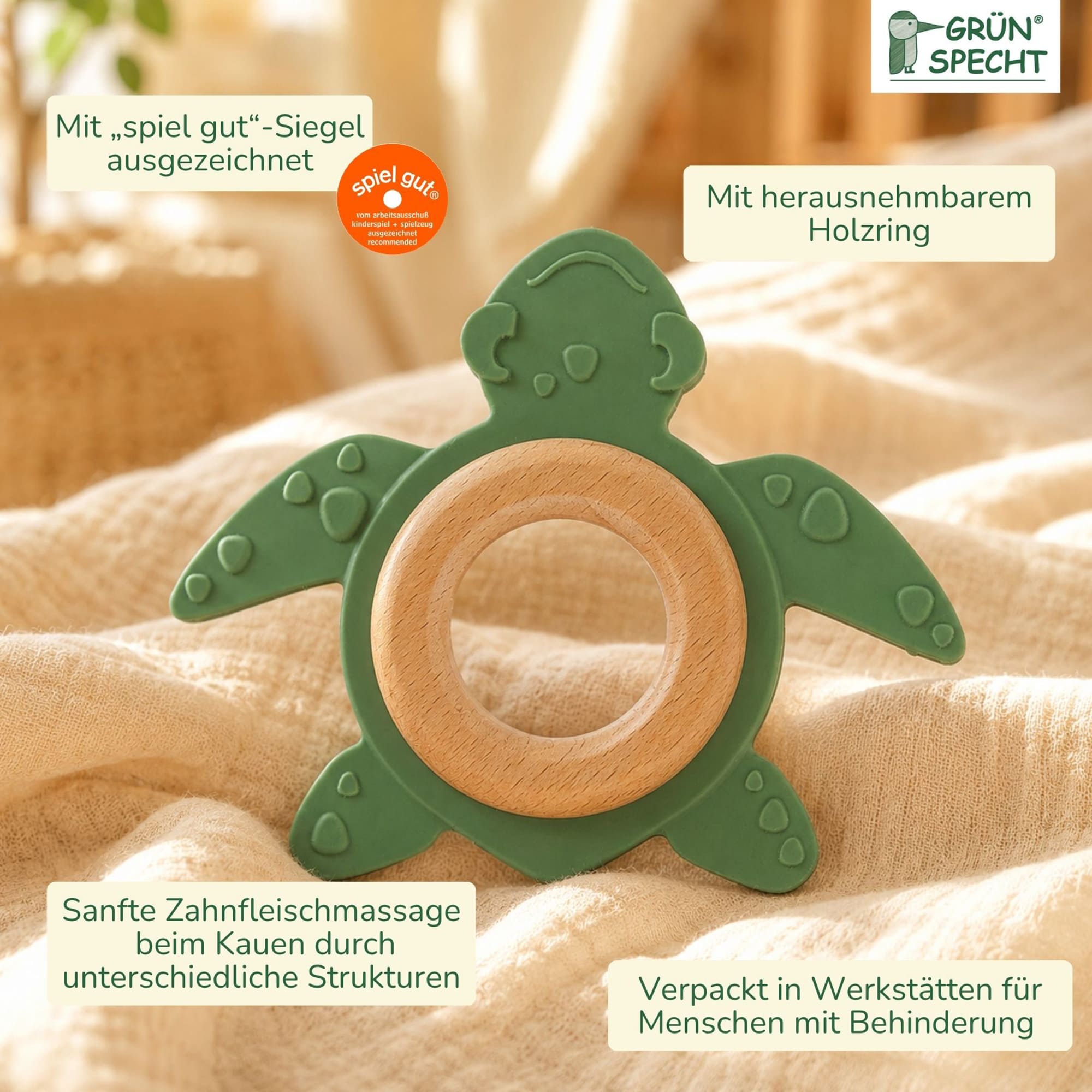 Beißringe, GRÜNSPECHT, Grün – Produktansicht