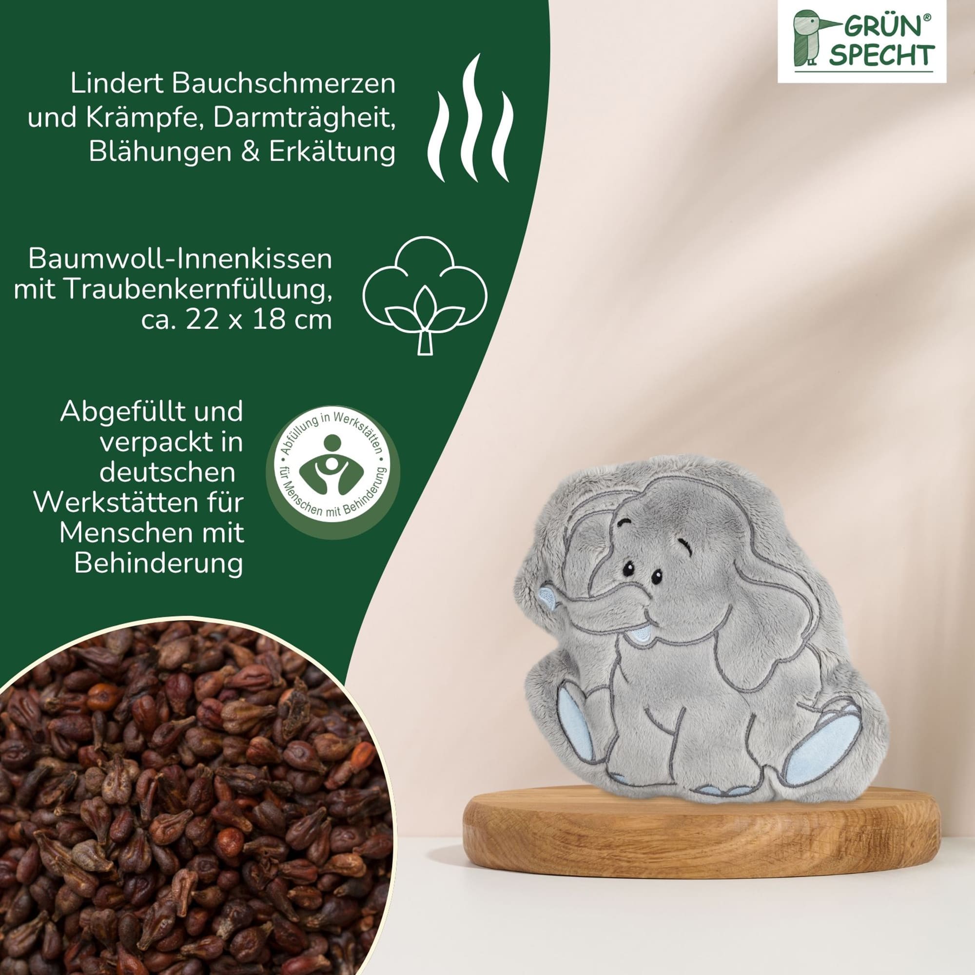 Wärmekissen & -flaschen, GRÜNSPECHT, Grau – Produktansicht