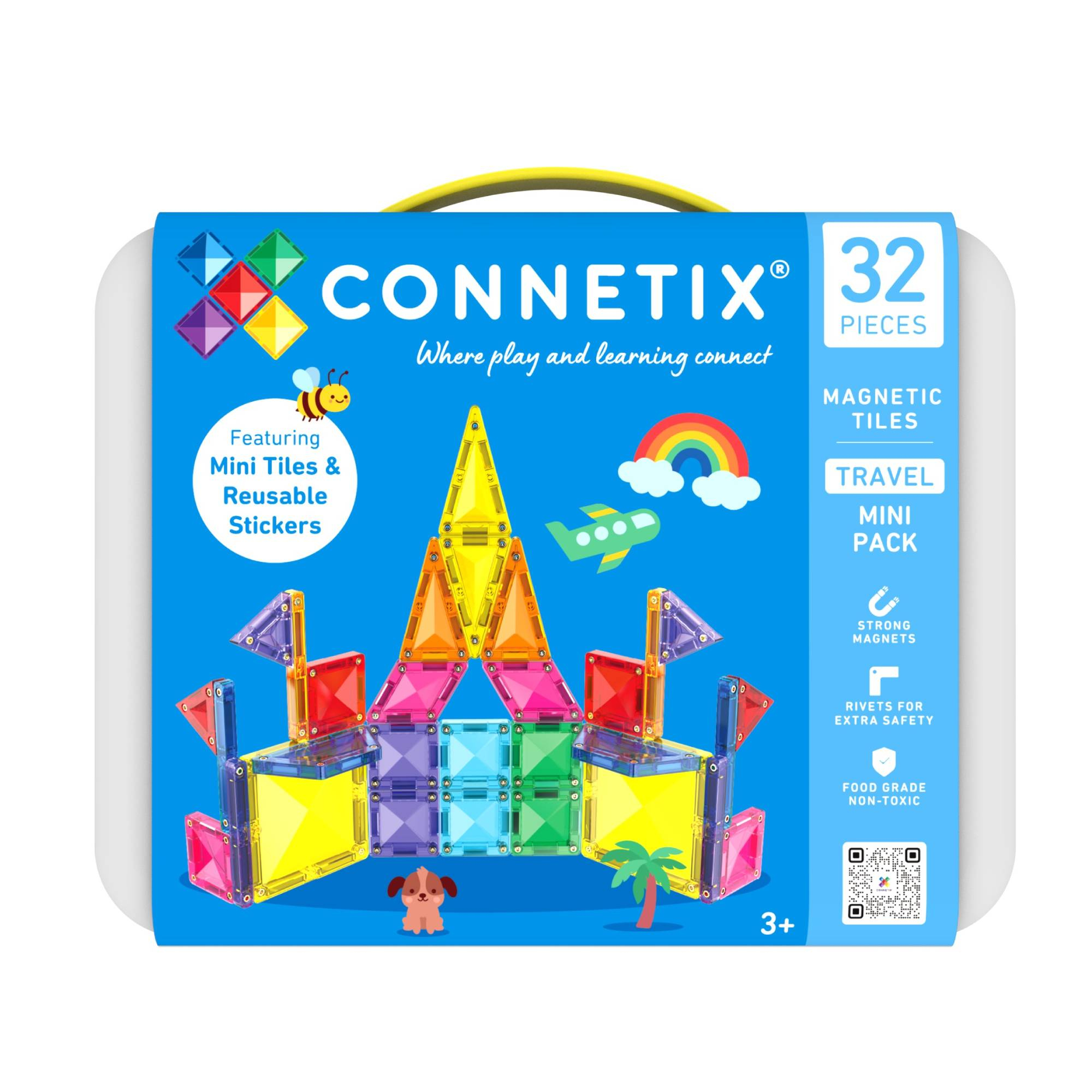 Bausteine, Connetix, Grau – Besonderheit: magnetische Bausteine, darunter Dreiecke, Rauten, Trapeze und schmale Pfosten sowie zwei Standardquadraten
