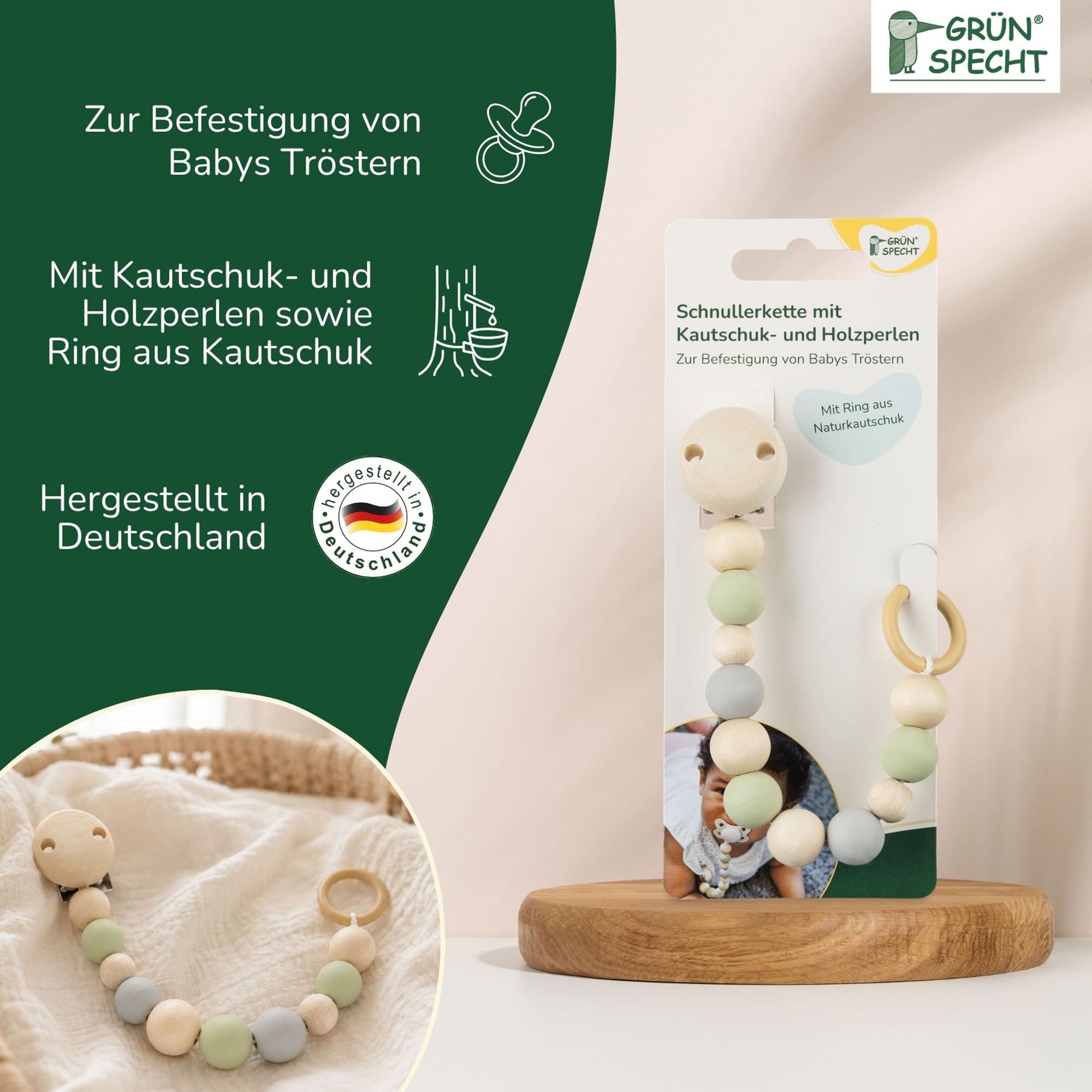 Schnullerketten, GRÜNSPECHT, Grün – Produktansicht