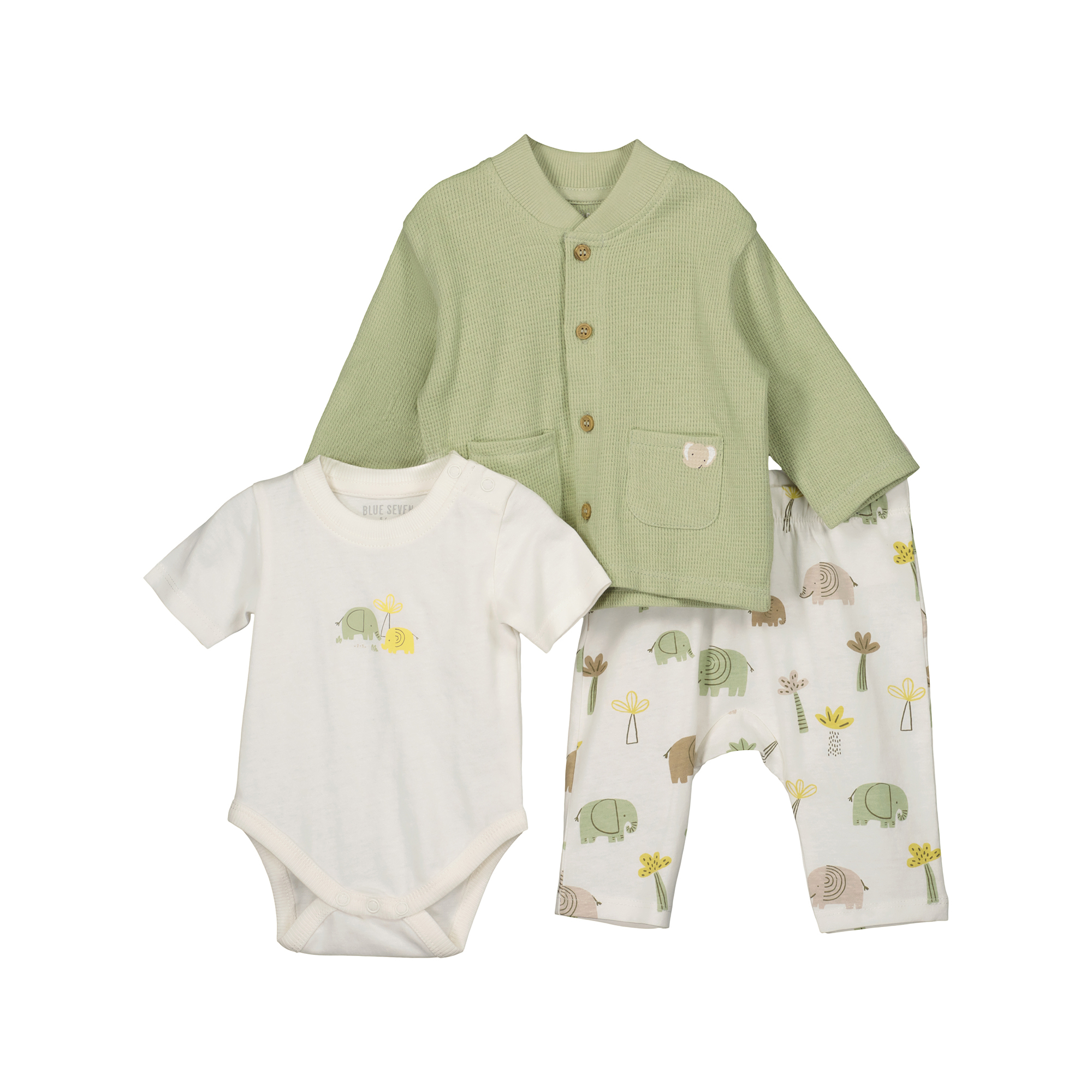 Kurzarmbodys, blue seven, Grün – Besonderheit: Set aus Kurzarmbody, Hose und Jacke