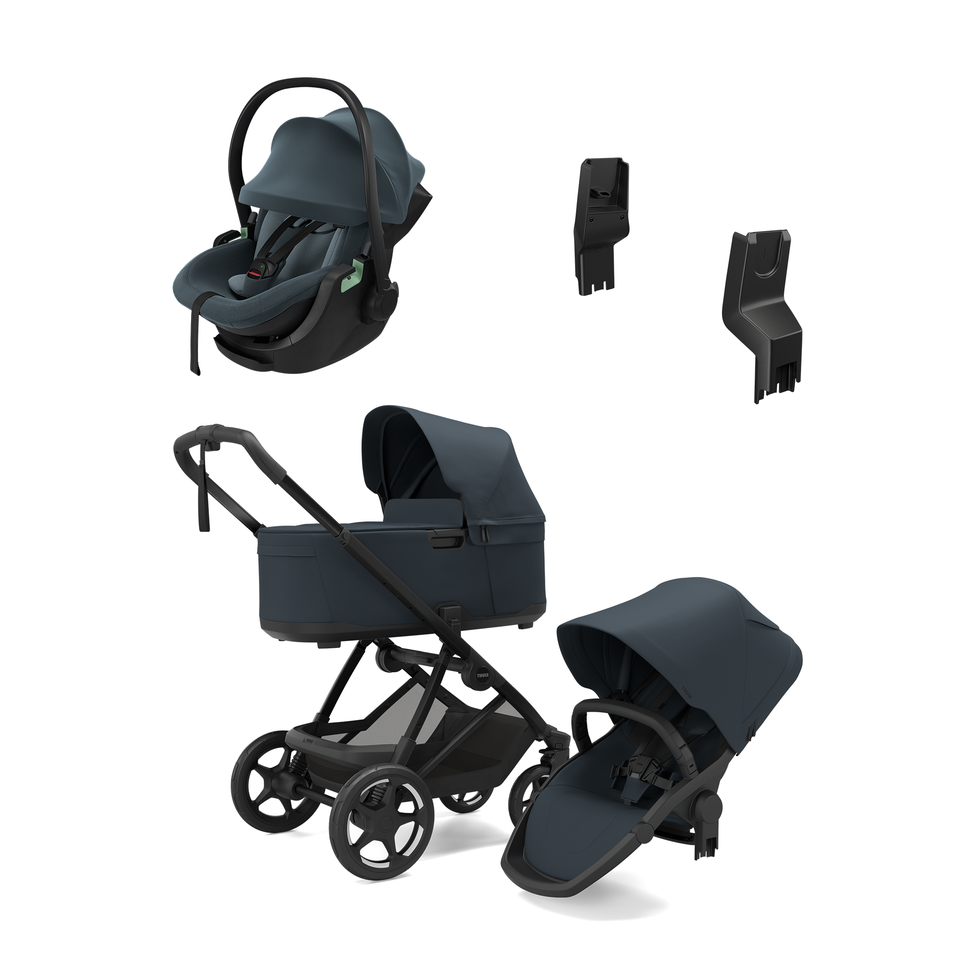 Kinderwagen Komplettsets, THULE, Blau – Besonderheit: Set bestehend aus Kombi-Kinderwagen, Babyschale und Adaptern