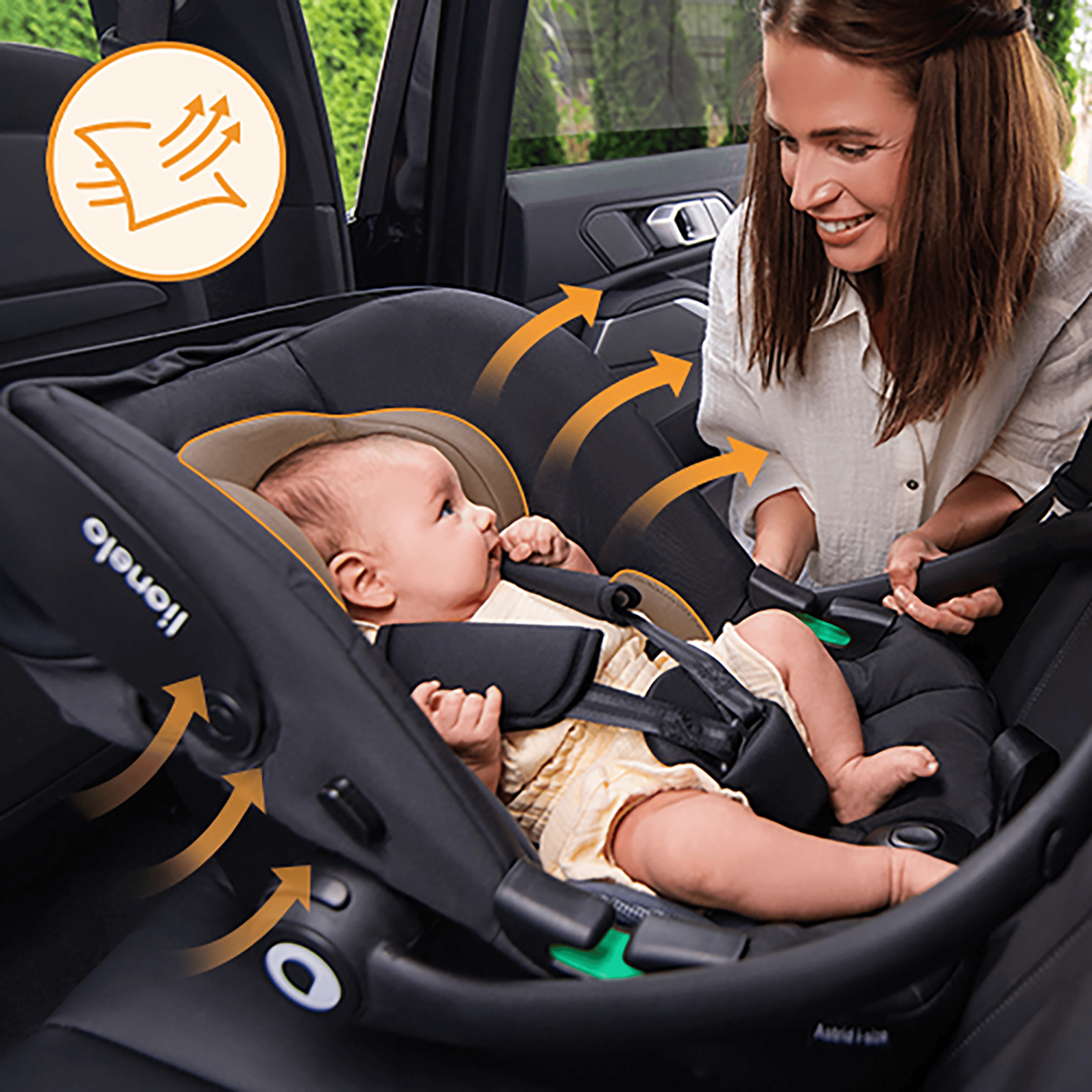 Babyschalen 0-13 kg, Gruppe 0+, lionelo, Schwarz – Produktansicht
