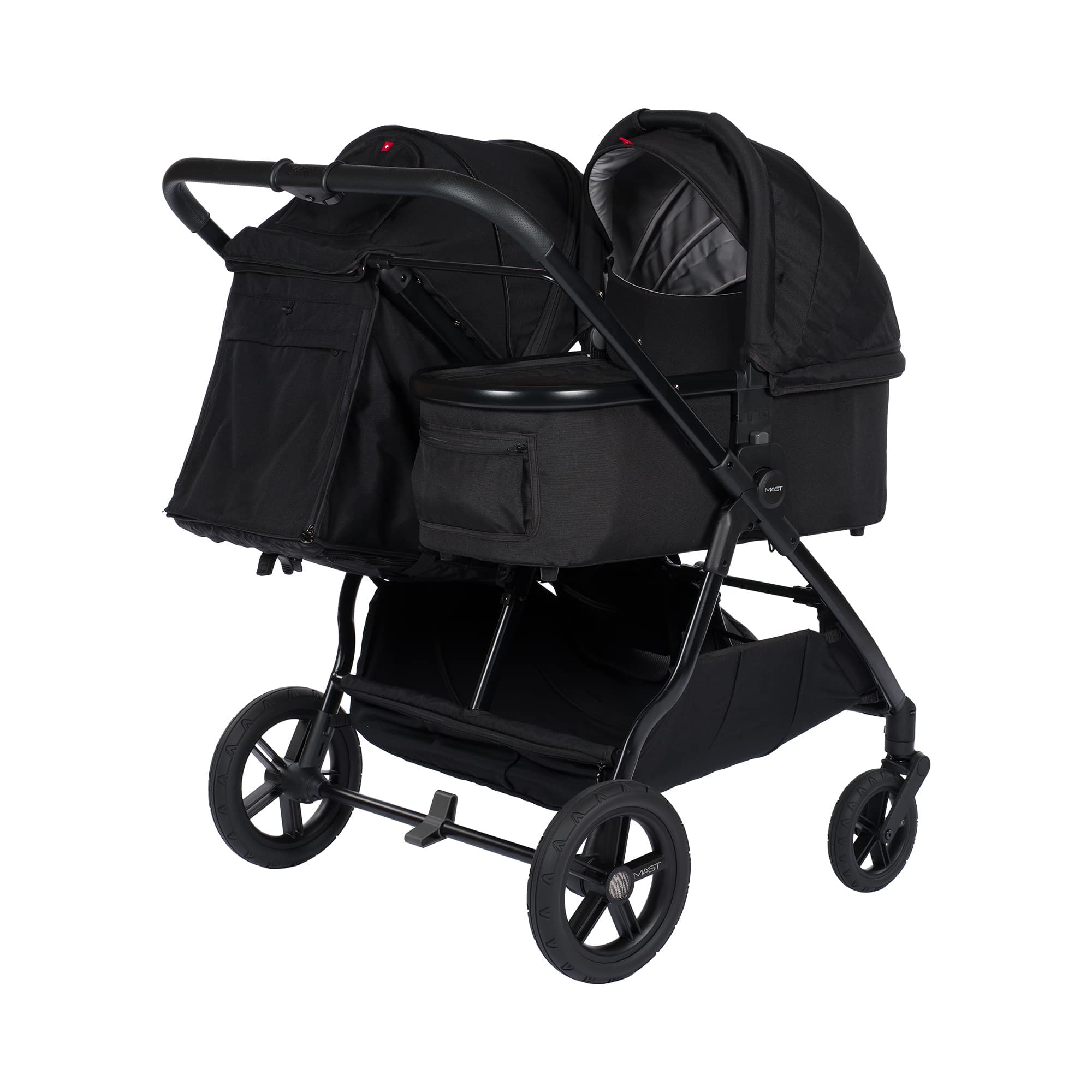 Zwillingswagen & Geschwisterwagen, MAST, Schwarz – Besonderheit: verschiedene Kombinationsmöglichkeiten mit Sitz, (separat erhältliche) Babywanne und Kindersitz