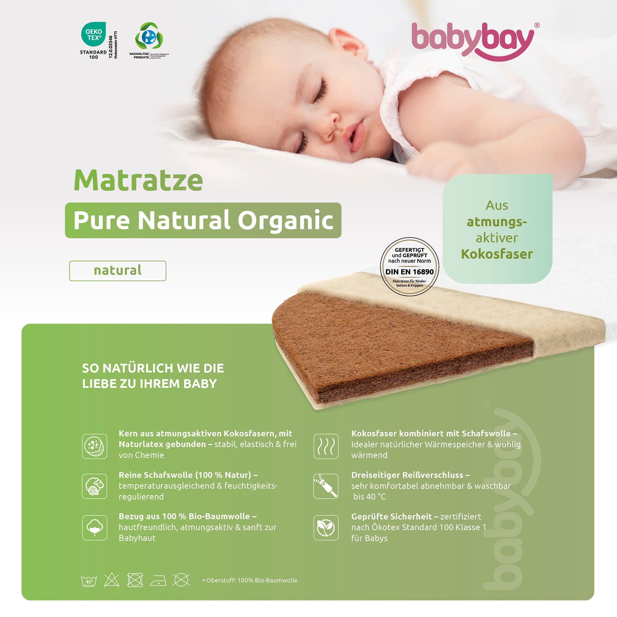 Matratzen, babybay, Weiß – Produktansicht