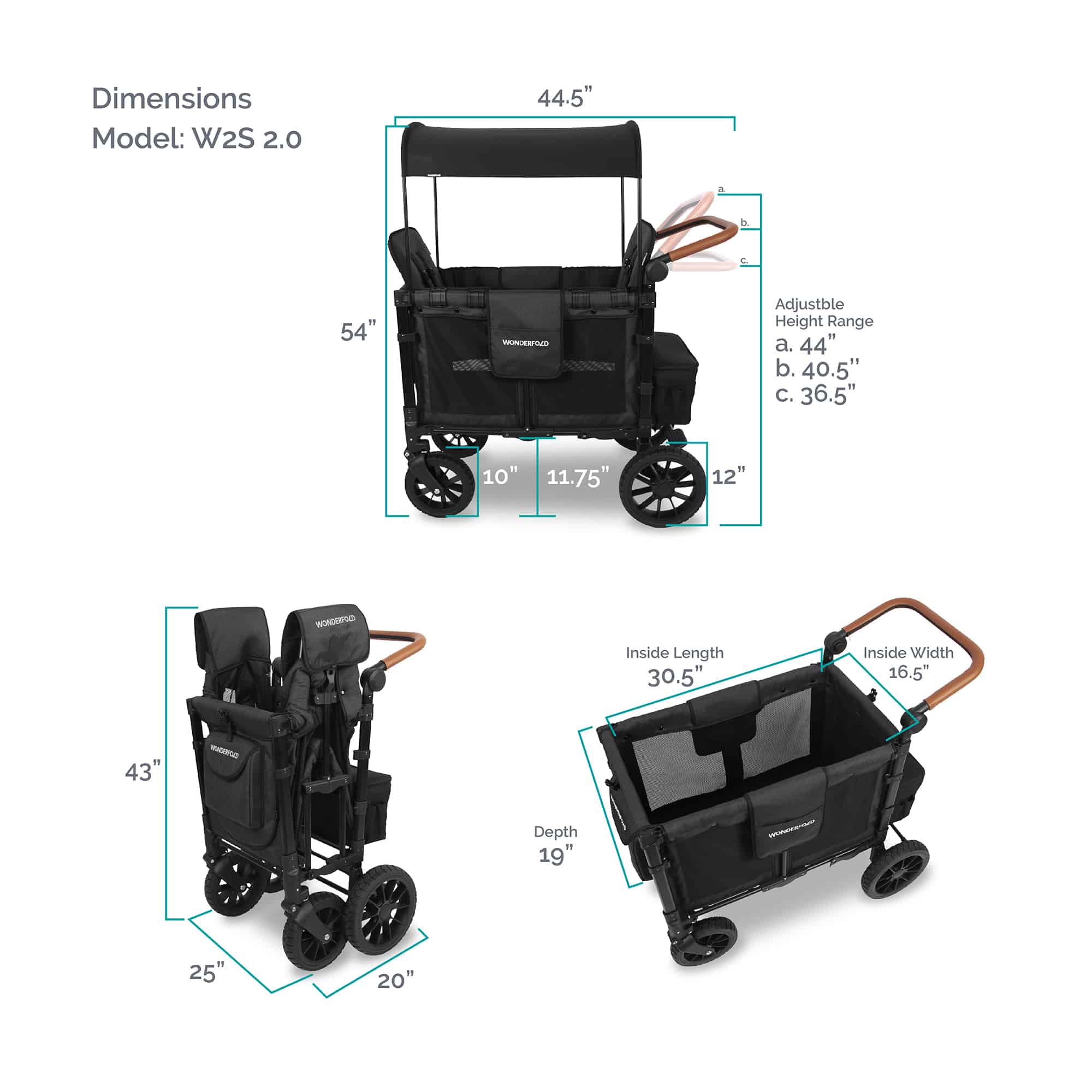 Zwillingswagen & Geschwisterwagen, WONDERFOLD, Schwarz – Produktansicht