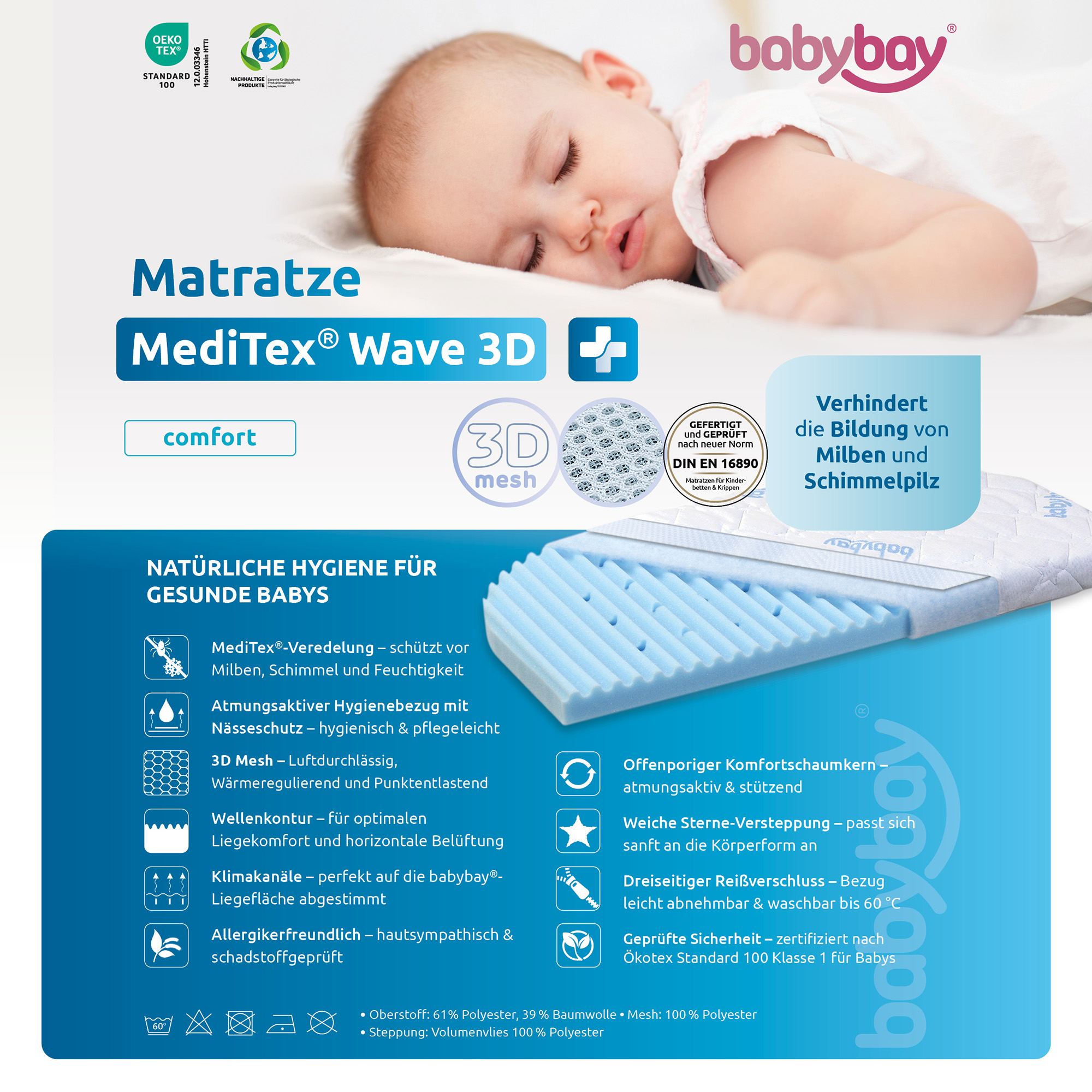 Matratzen für Beistellbetten, tobi, Weiß – Produktansicht