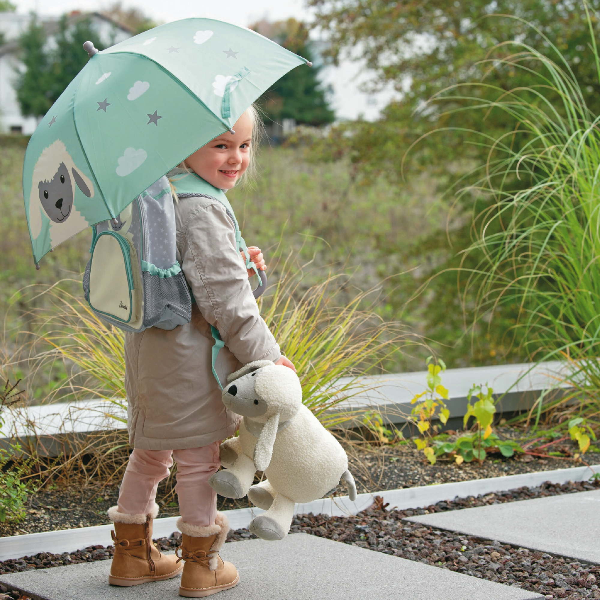 Kinderregenschirme, Sterntaler, Weiß – Besonderheit: mit Schäfchen-, Wolken- und Sternchen-Motiven