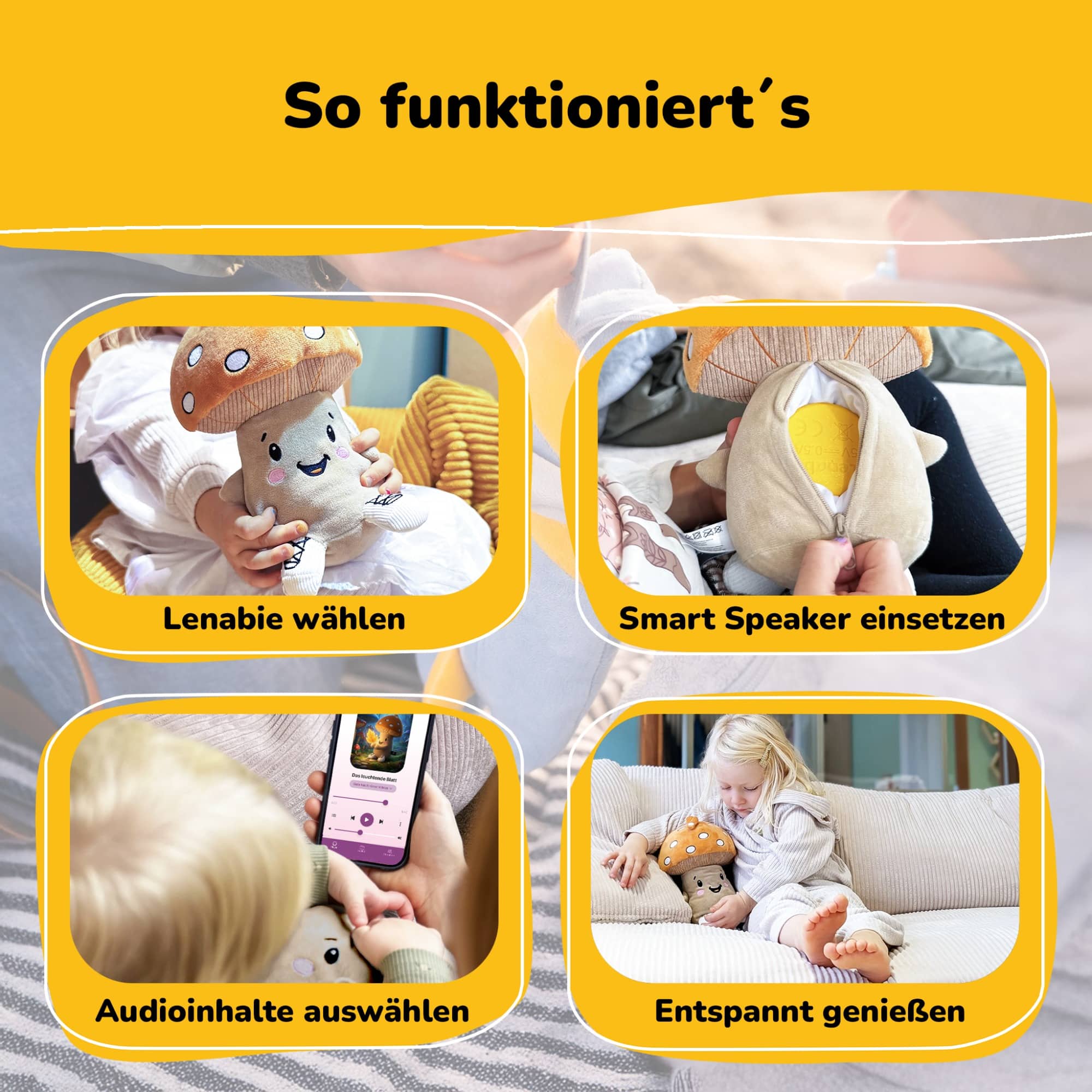 Kuscheltiere, Lenabo, Gelb – Produktansicht