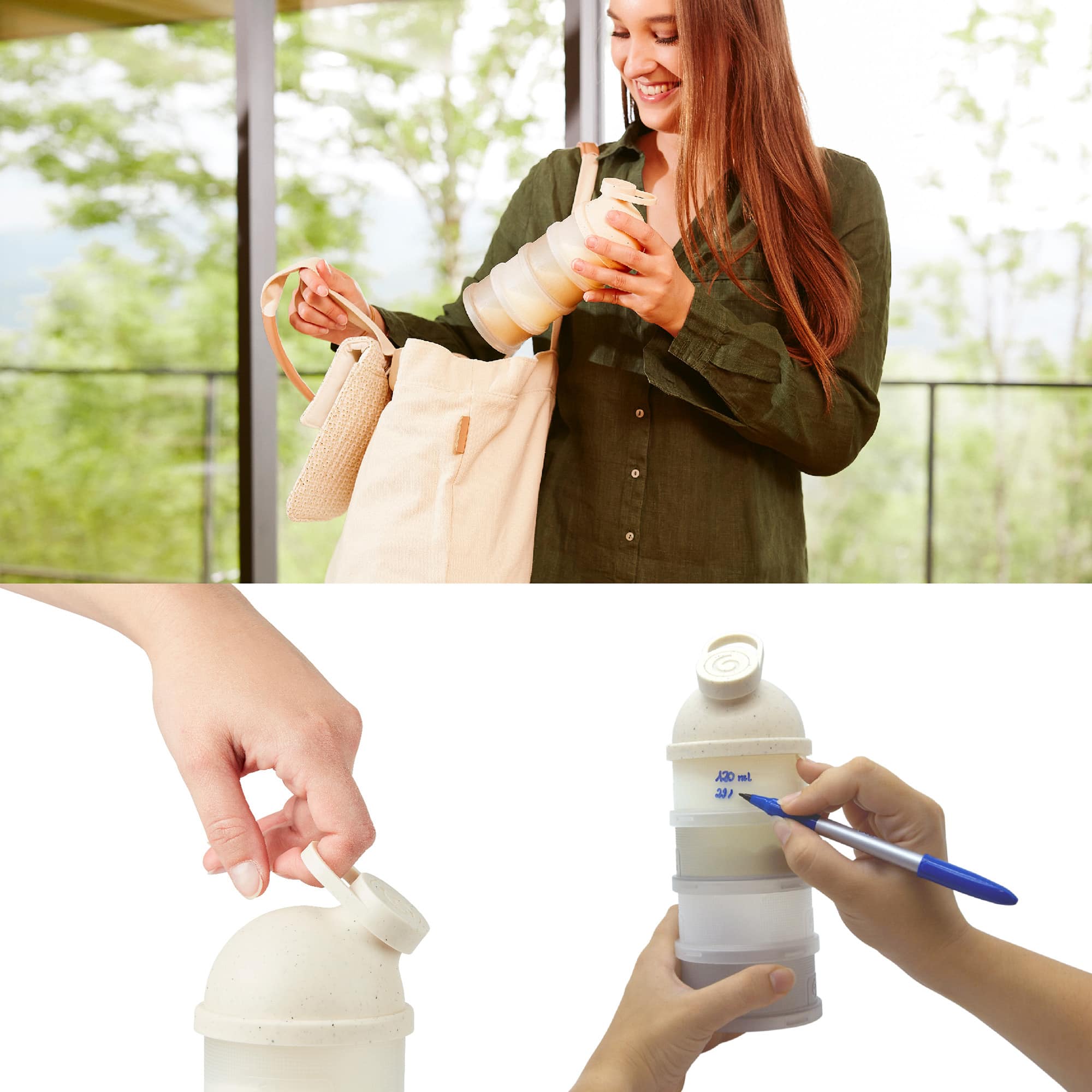 Milchpulver Portionierer, babymoov, Beige – Besonderheit: bietet Platz für 12 Messlöffel Milchpulver pro Portion für Flaschen bis 360 ml