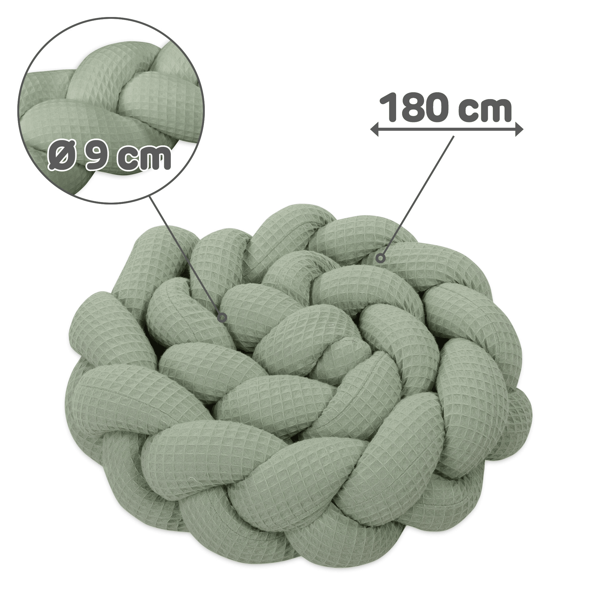 Bettschlangen geflochten, babybay, Grün – Produktansicht