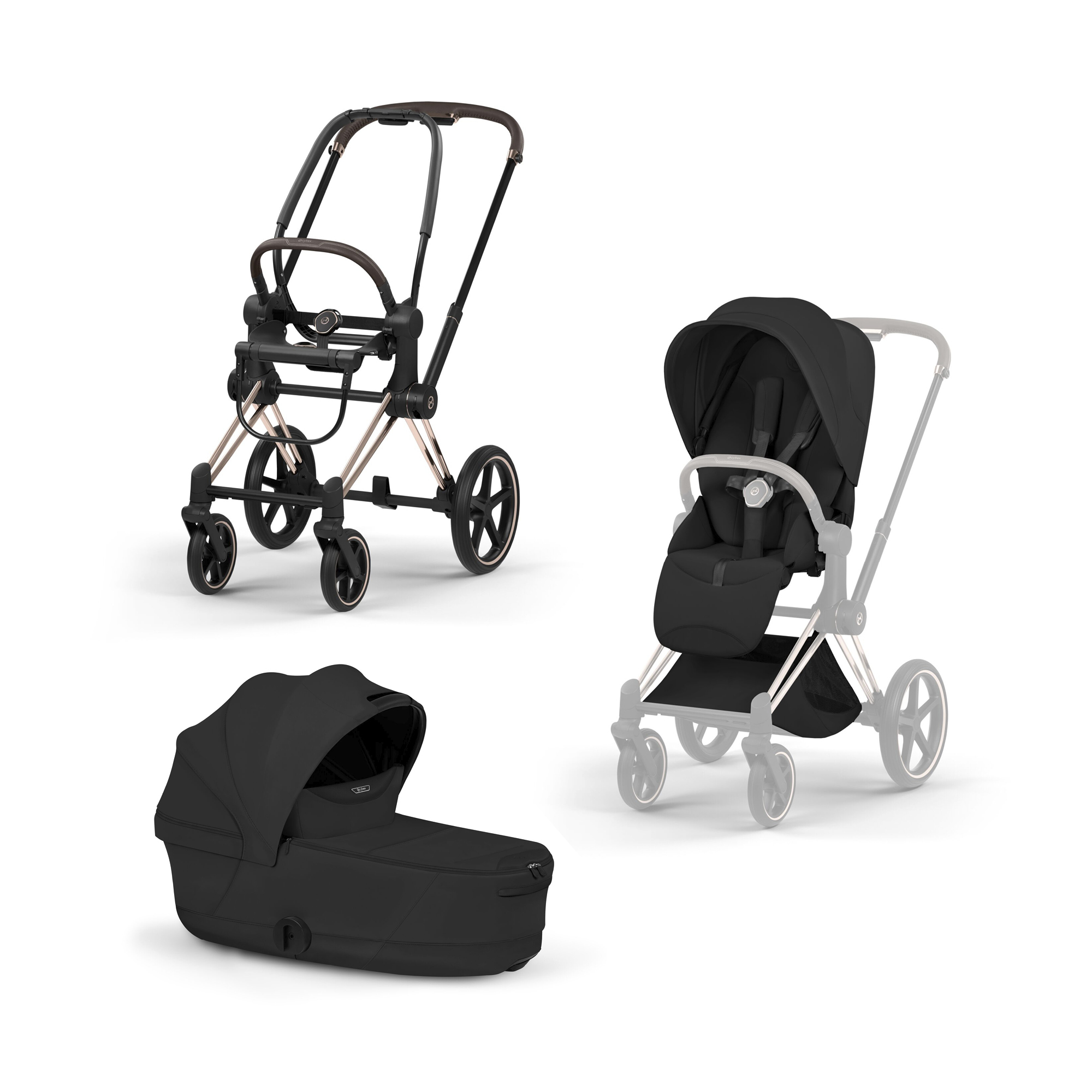 Kinderwagen Komplettsets, cybex PLATINUM, Schwarz – Besonderheit: Set bestehend aus Rahmen, Babywanne und Sitzpaket