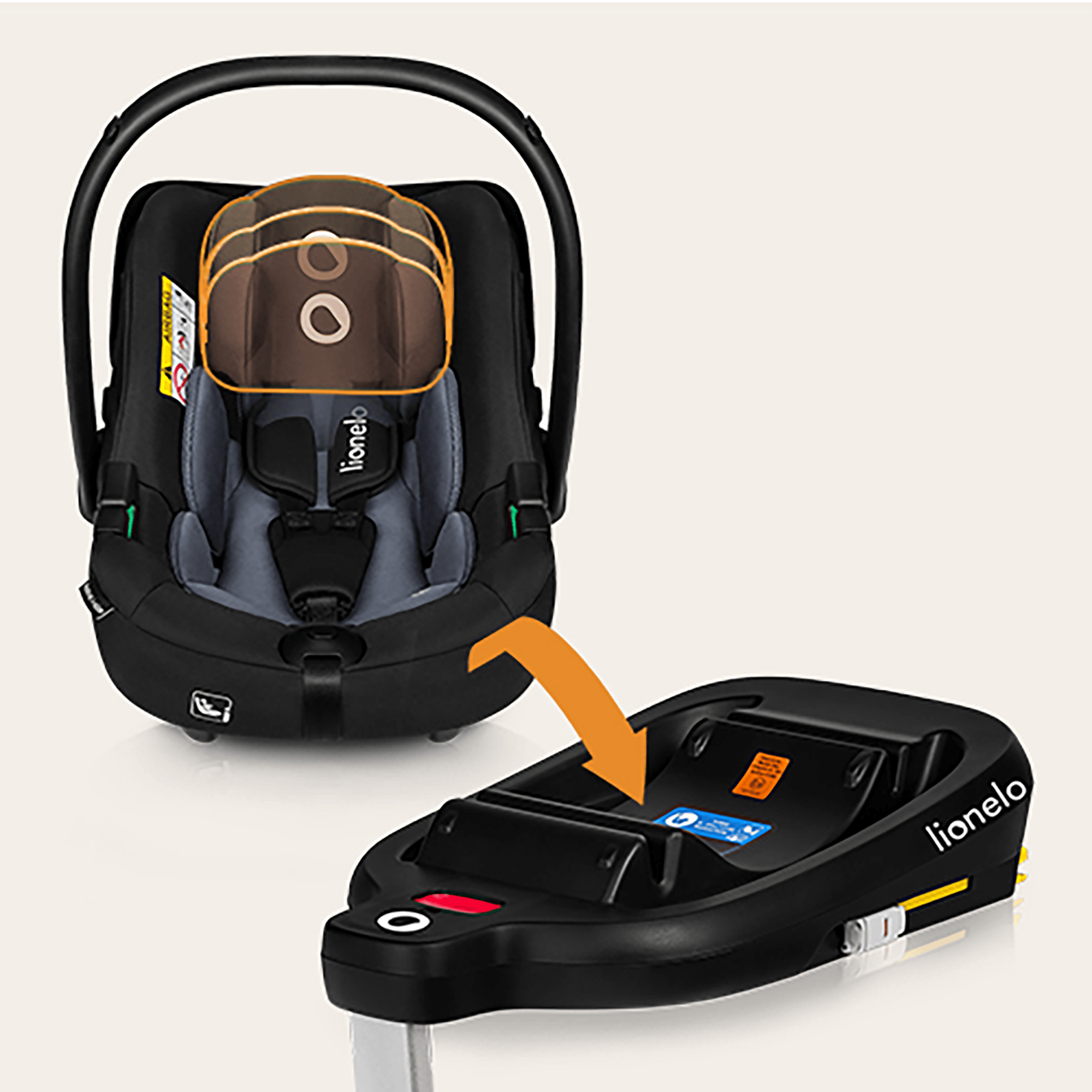 Babyschalen 0-13 kg, Gruppe 0+, lionelo, Schwarz – Produktansicht
