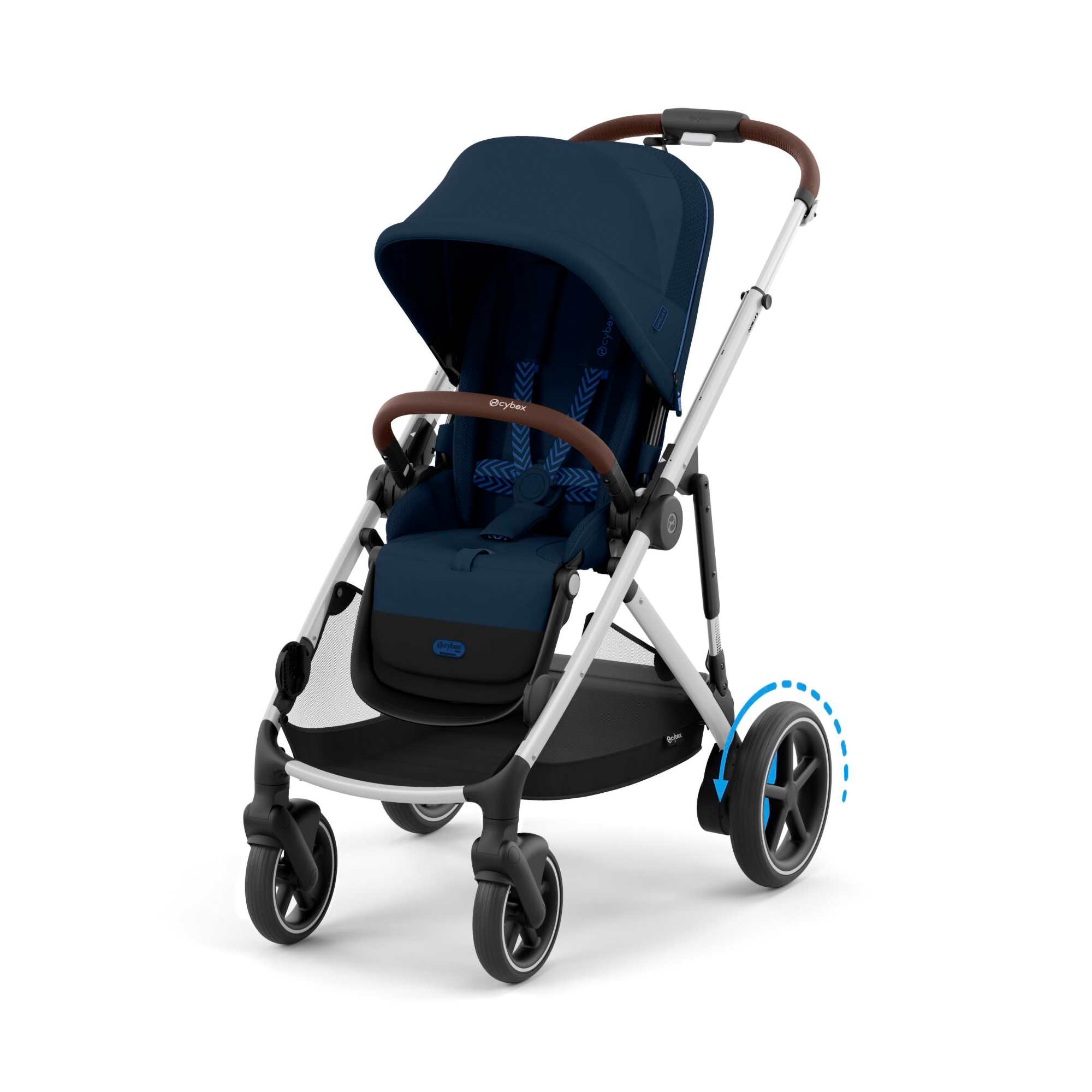 Kombi-Kinderwagen, cybex, Blau – Besonderheit: mit E-Antrieb und intuitiver Geschwindigkeitsregelung