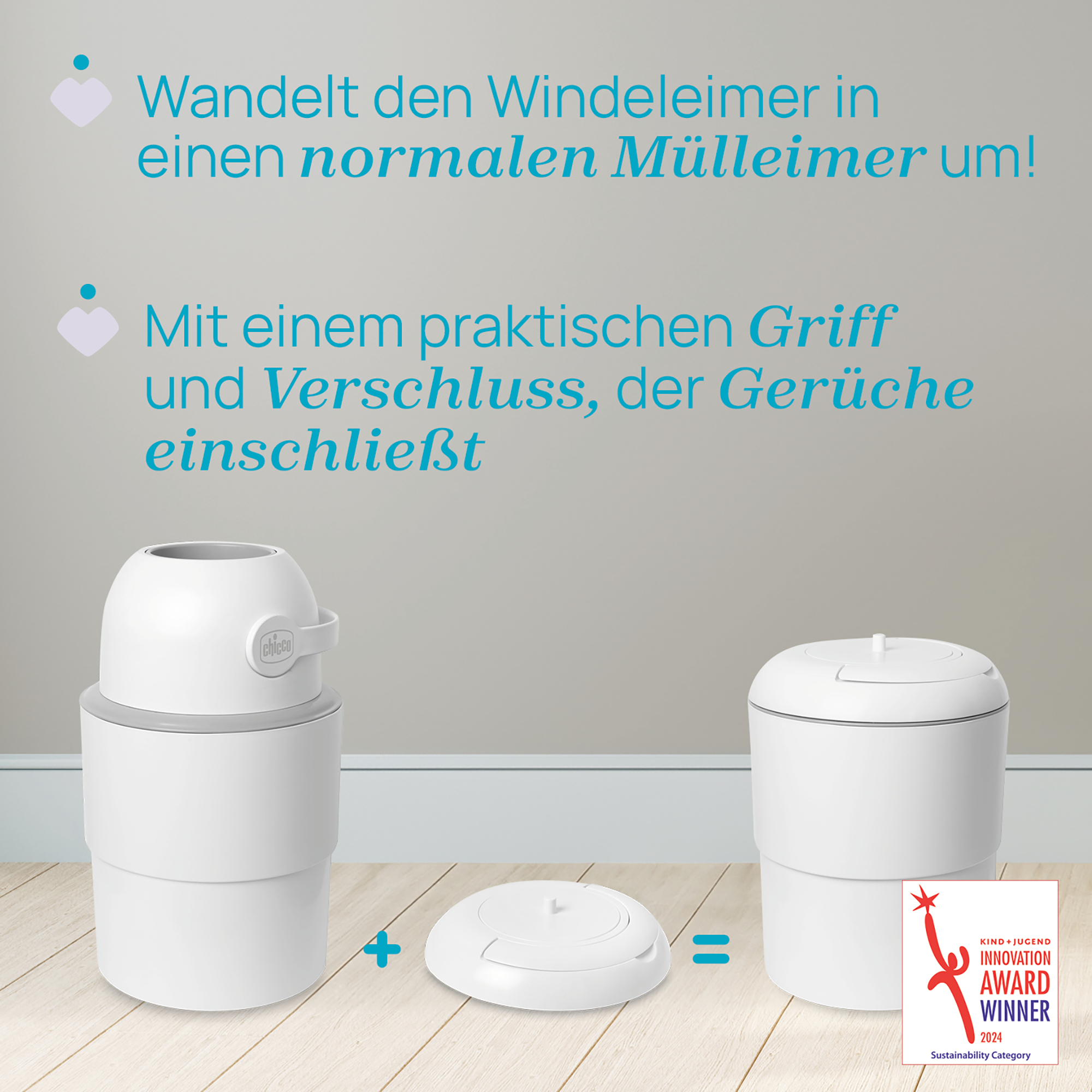Windeleimer, chicco, Weiß – Besonderheit: geeignet für den Teleskop Windeleimer Odour Off