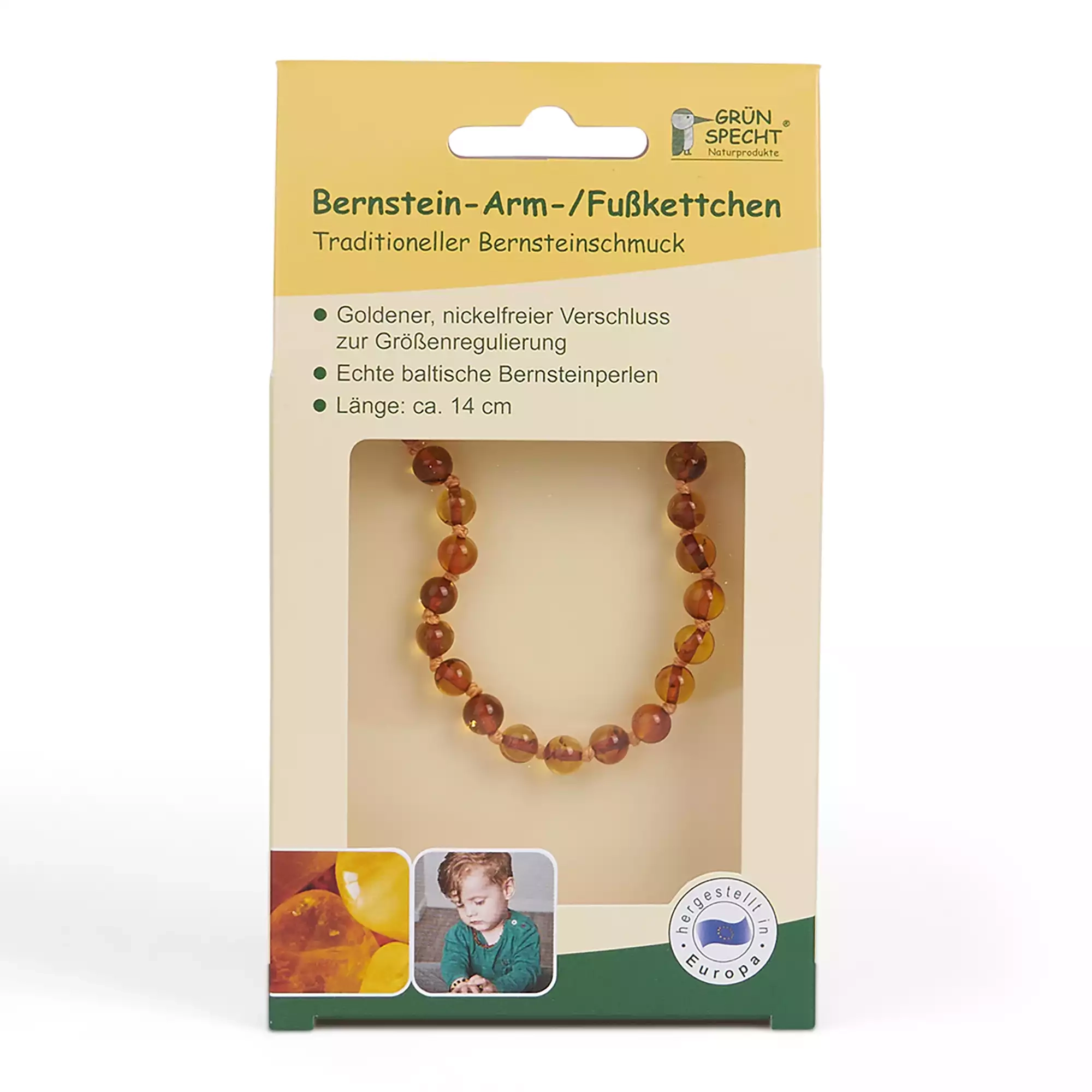 Bernsteinketten, GRÜNSPECHT, Braun – Produktansicht