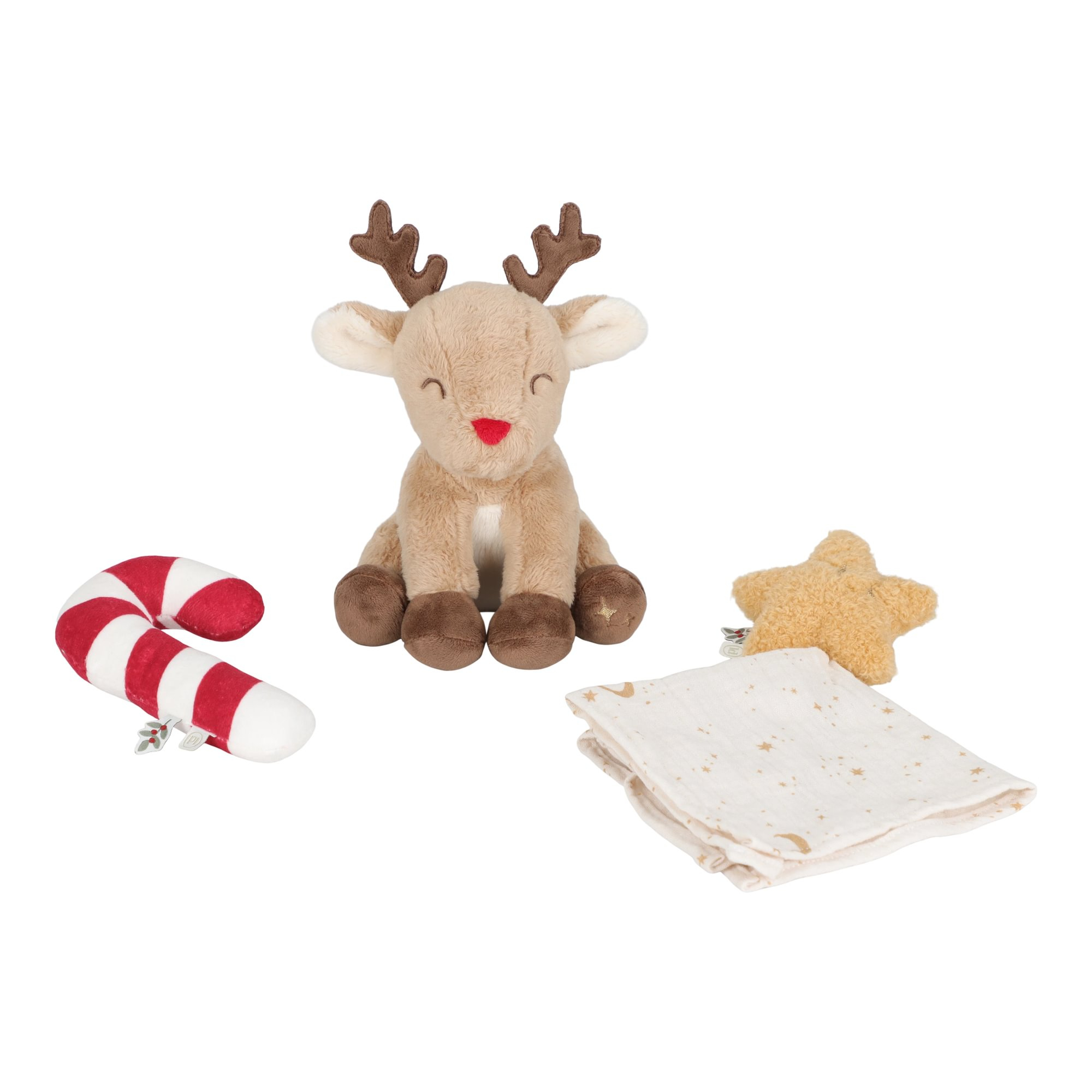 Kuscheltiere, LITTLE DUTCH, Mehrfarbig – Besonderheit: 3-teiliges Set mit einem Schnuffeltuch, einer Rassel-Zuckerstange und einem Rentierkuscheltier