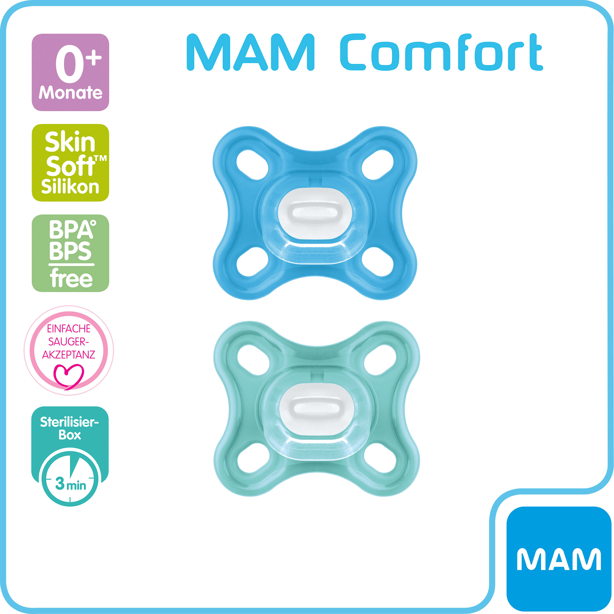 Beruhigungssauger Comfort Silikon 0+ Monate Boy MAM Blau 2000583738206 2
