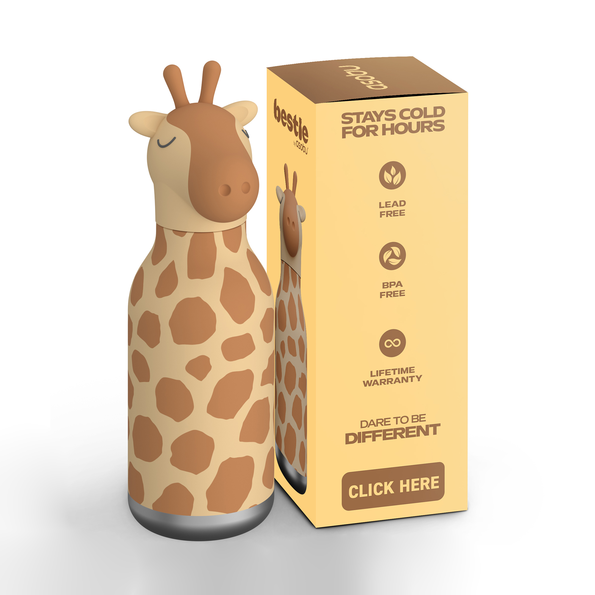 Thermoflaschen, ASOBU, Braun – Besonderheit: Edelstahlflasche mit abnehmbarem, sammelbarem Silikonkopf