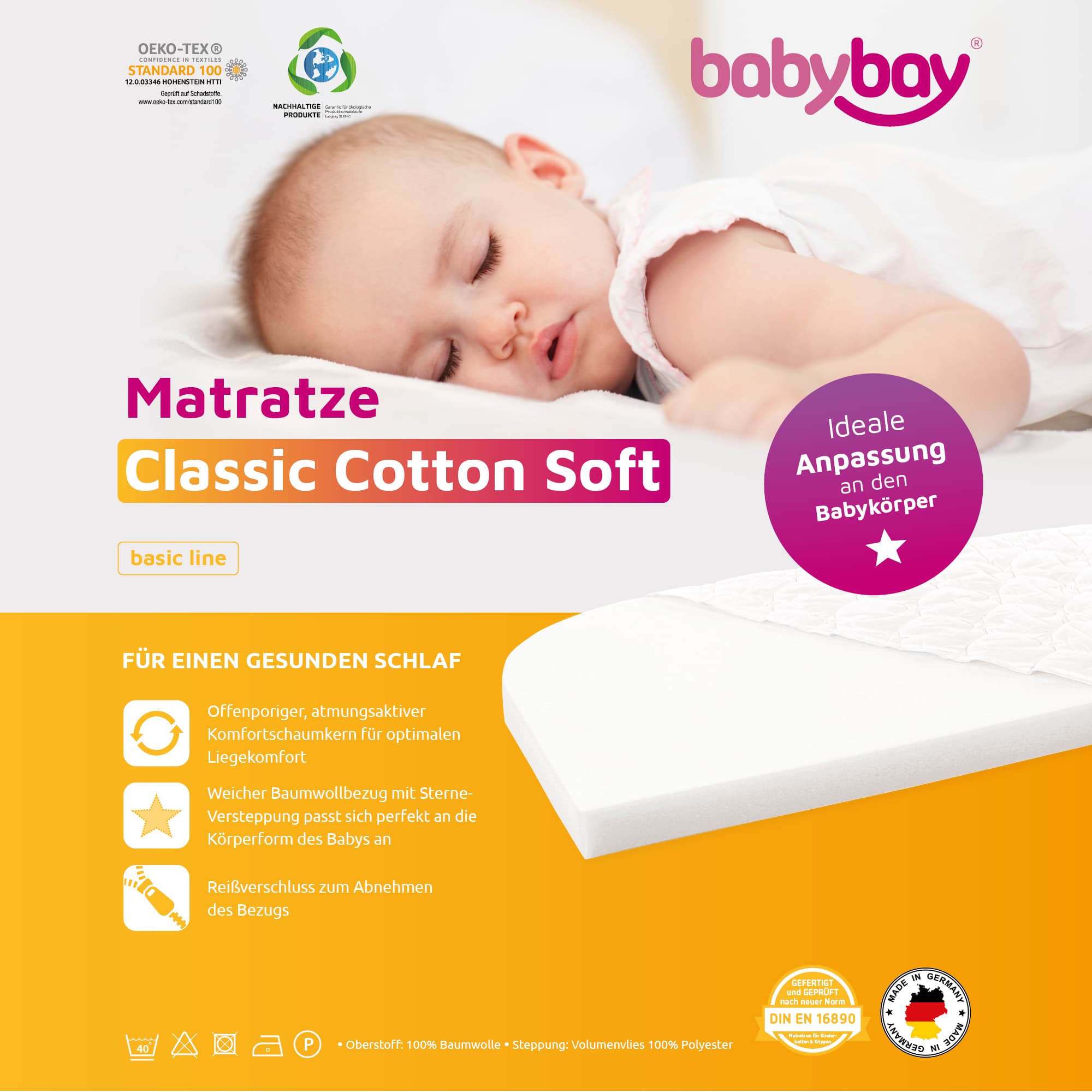 Matratzen, babybay, Weiß – Produktansicht