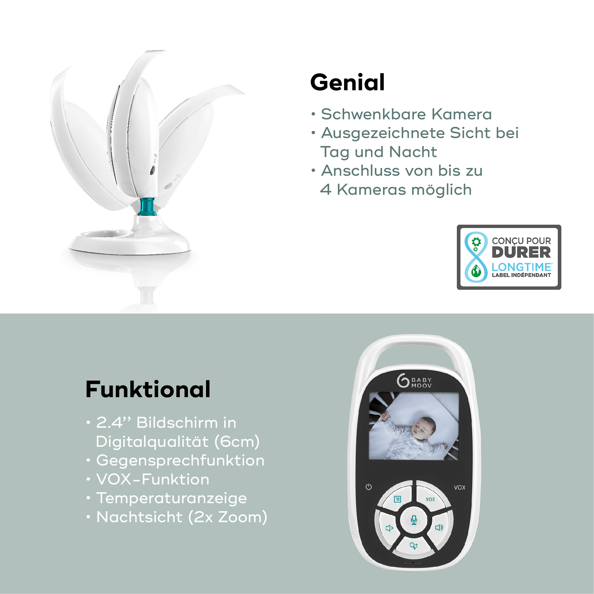 Video Babyphone, babymoov, Weiß – Produktansicht
