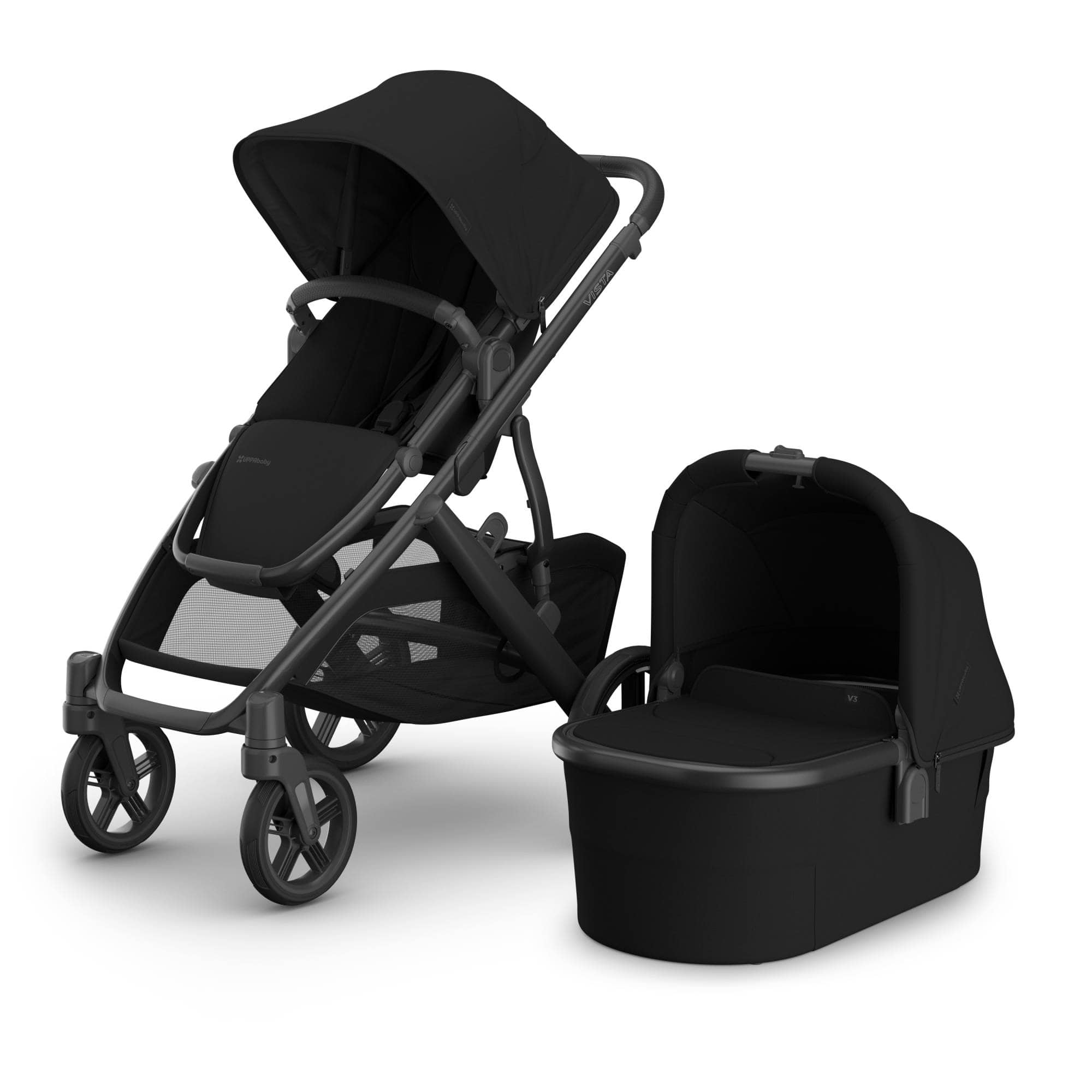 Kombi-Kinderwagen, UPPAbaby, Schwarz – Besonderheit: erweiterbares UPF 50+ Verdeck
