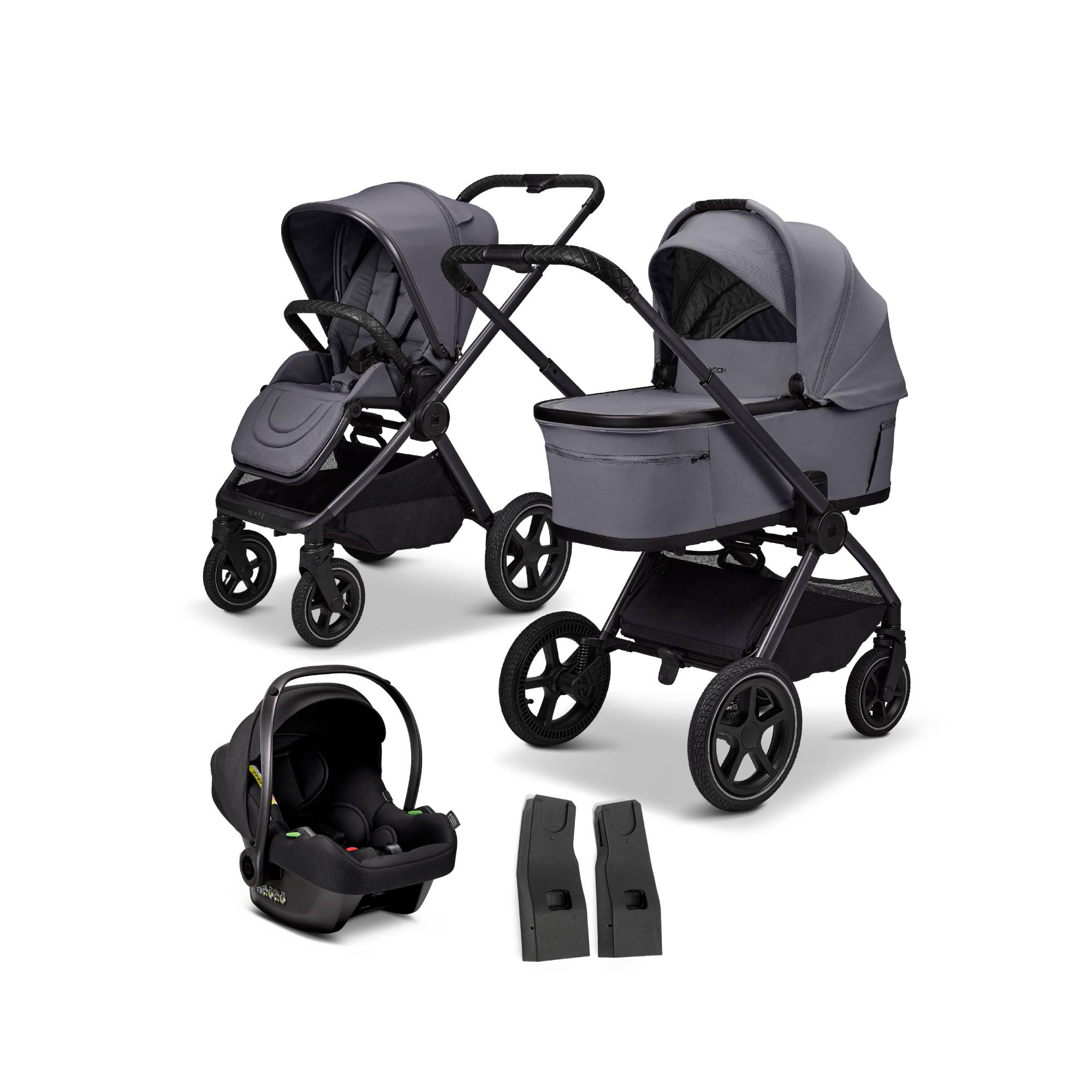 Kinderwagen Komplettsets, MOON, Grau – Besonderheit: Set bestehend aus Kombi-Kinderwagen, Babyschale und den passenden Adaptern