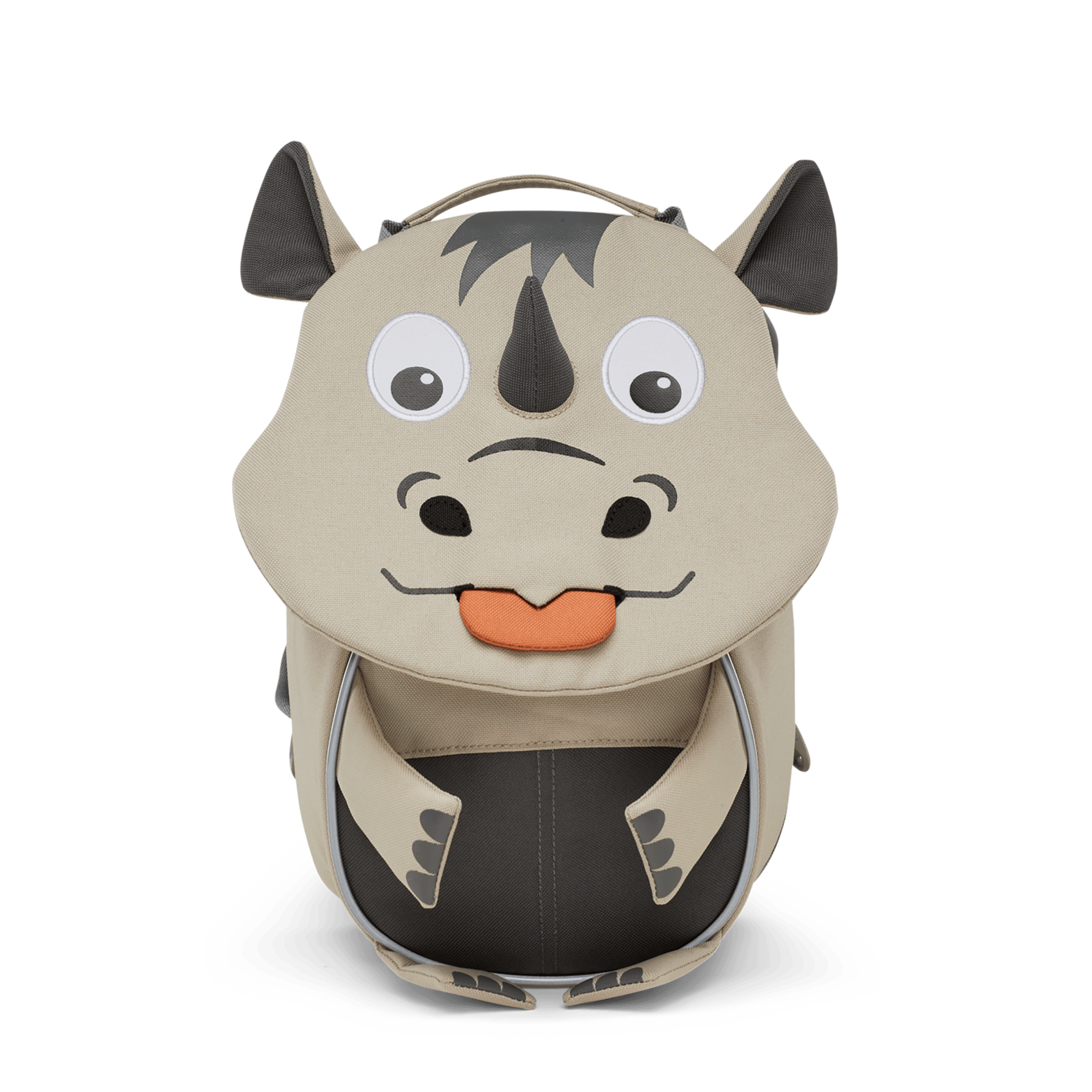 Kinderrucksäcke, Affenzahn, Grau – Besonderheit: Ziehzunge mit Namensschild